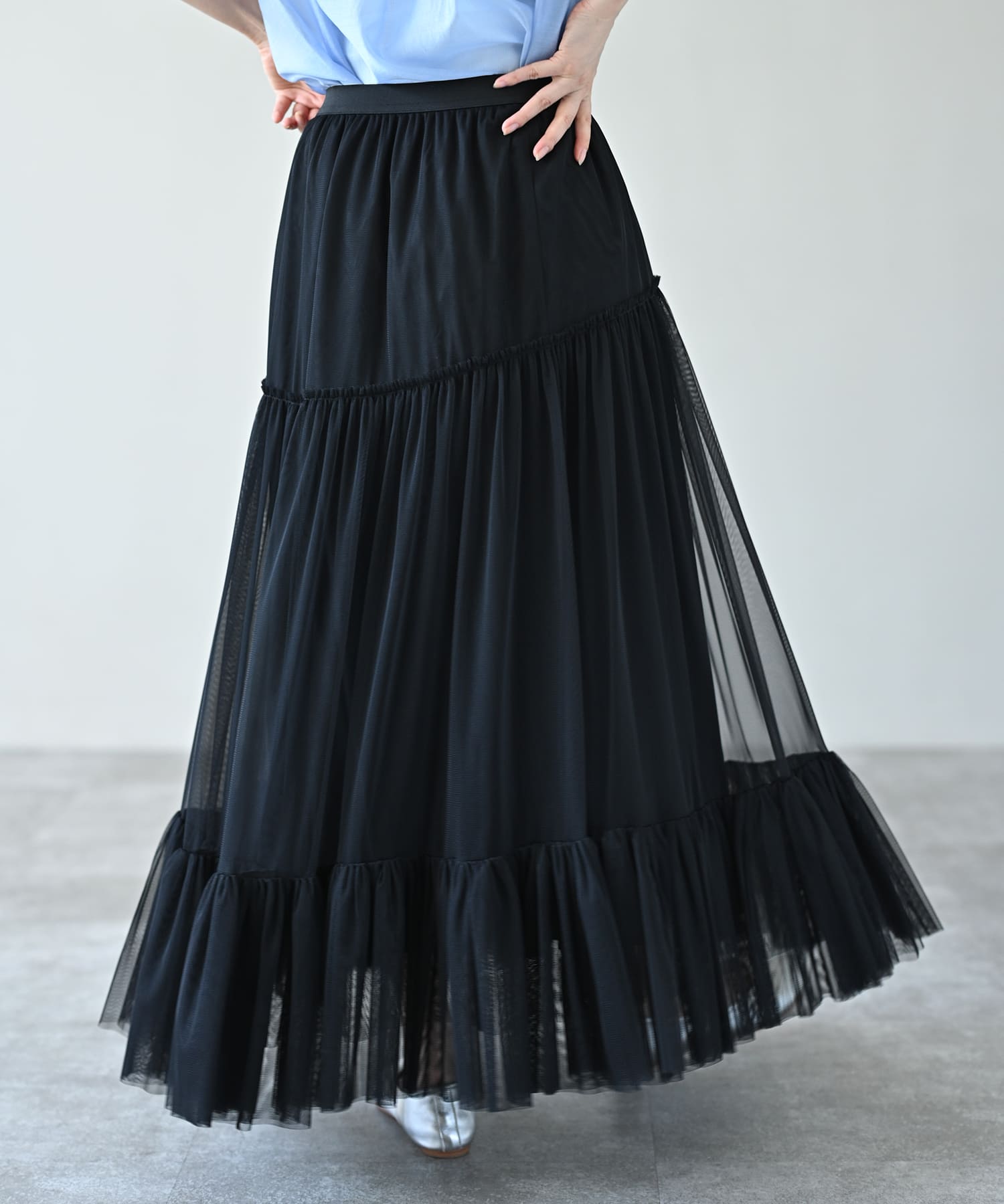【Secretsale】ギャザーチュールティアードスカート