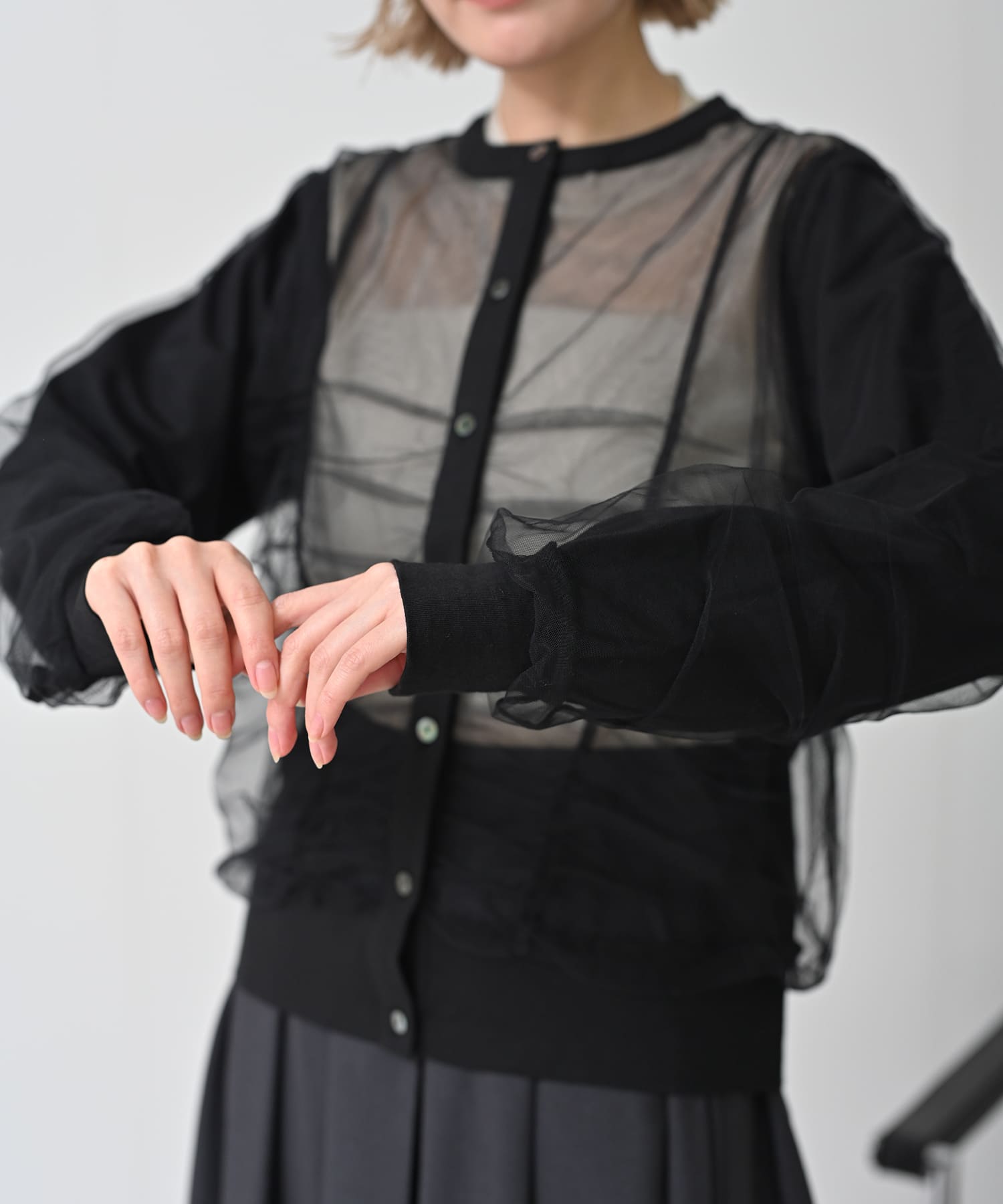 【Timesale】フロントチュールカーディガン