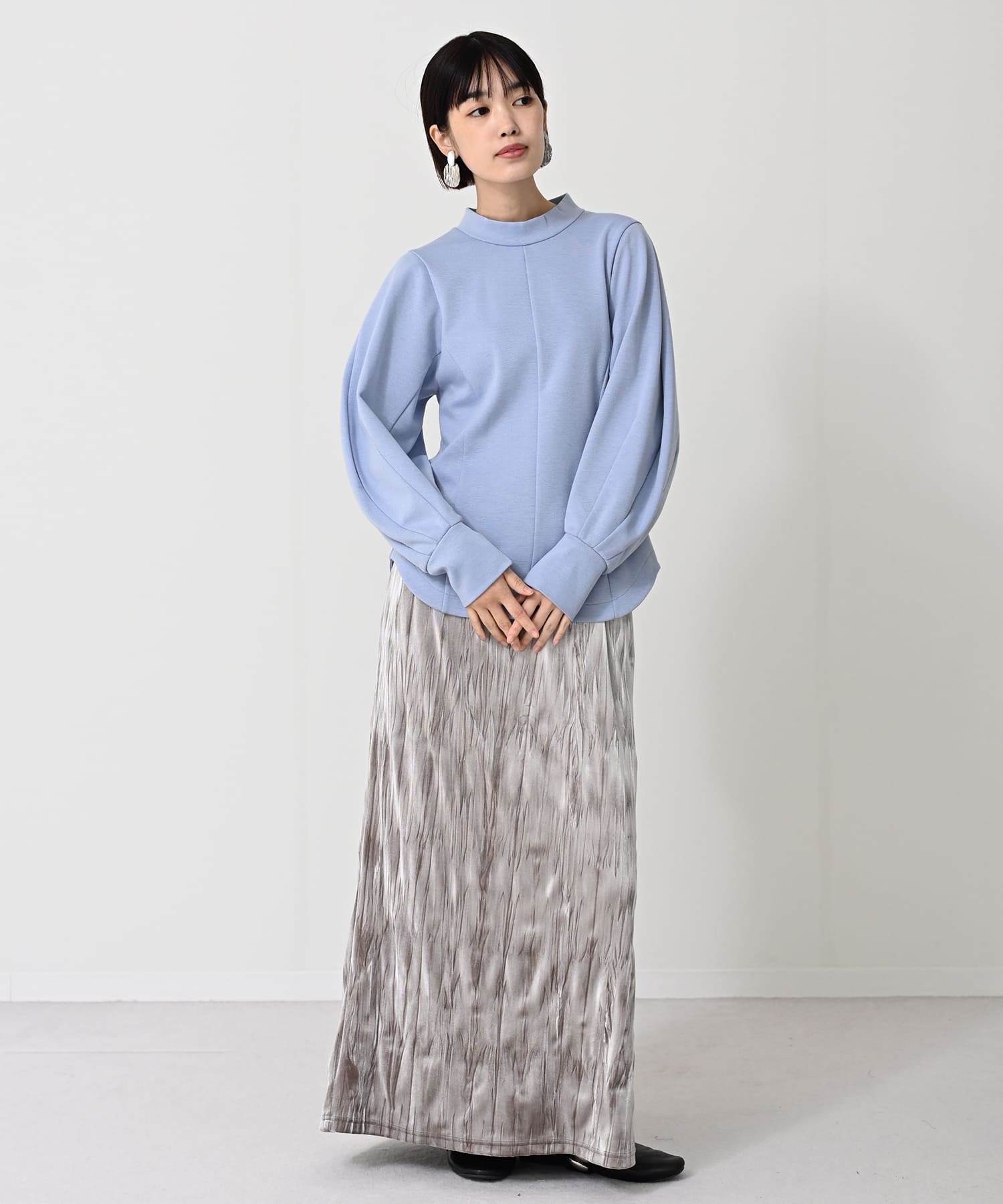 crewre　ストレッチベロアストレートスカート　cloud gray色☆ crewre online shop / ストレッチベロアストレートスカート