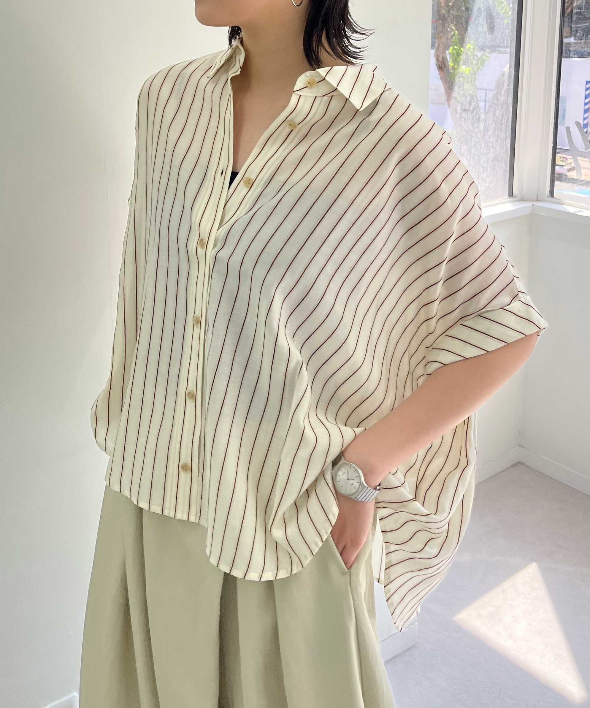 Back Shirred Striped Blouse