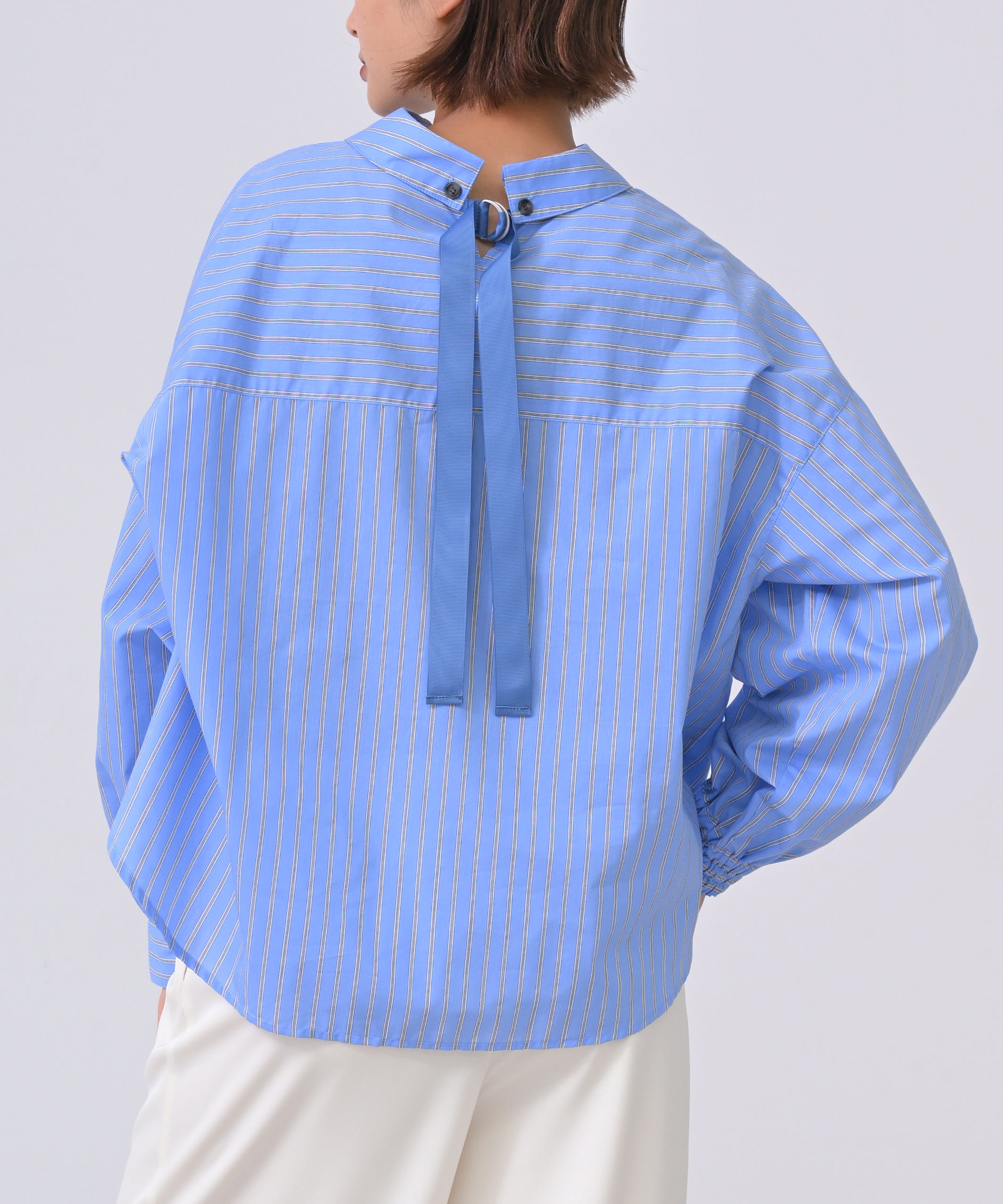 Herencia新品✨Back Ribbon Stripe ブラウス(サックス) Herencia新品✨Back Ribbon Stripe ブラウス(サックス) Striped Blouse