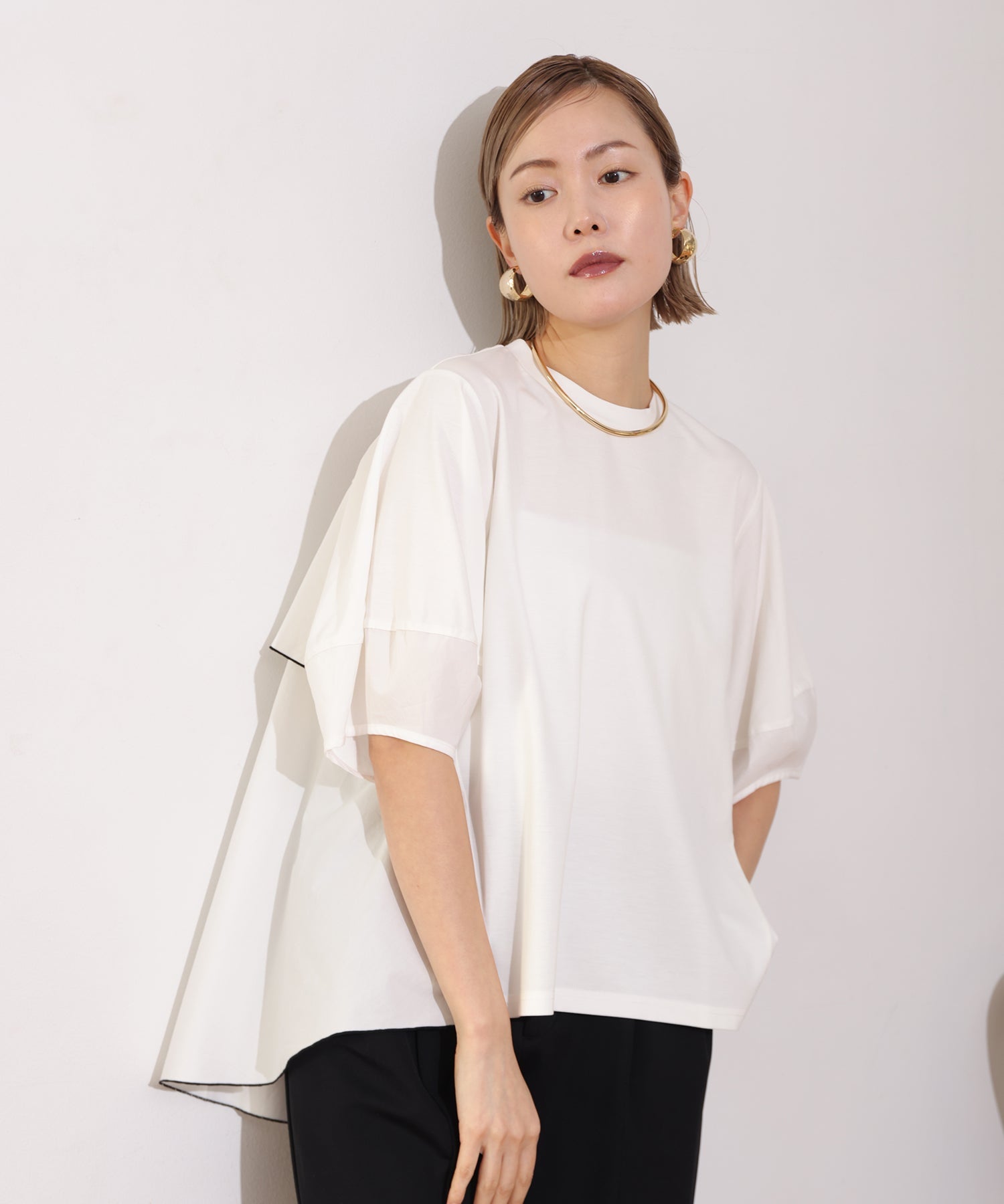 herencia ニュアンス柄アシンメトリーフリルブラウス ブラウス
