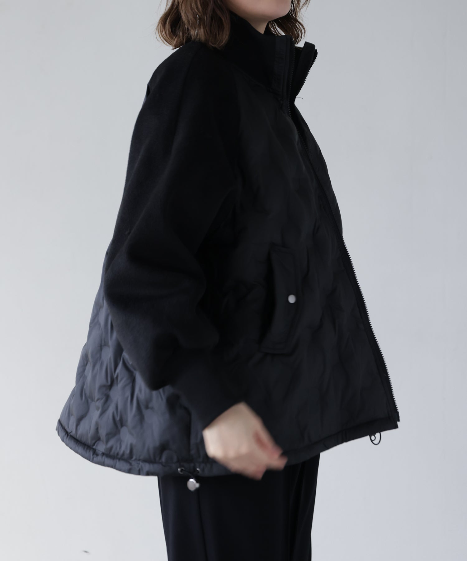 ジャケット・アウター HERENCIA High neck quilted knit coat Hybrid Quilted High Neck Coat