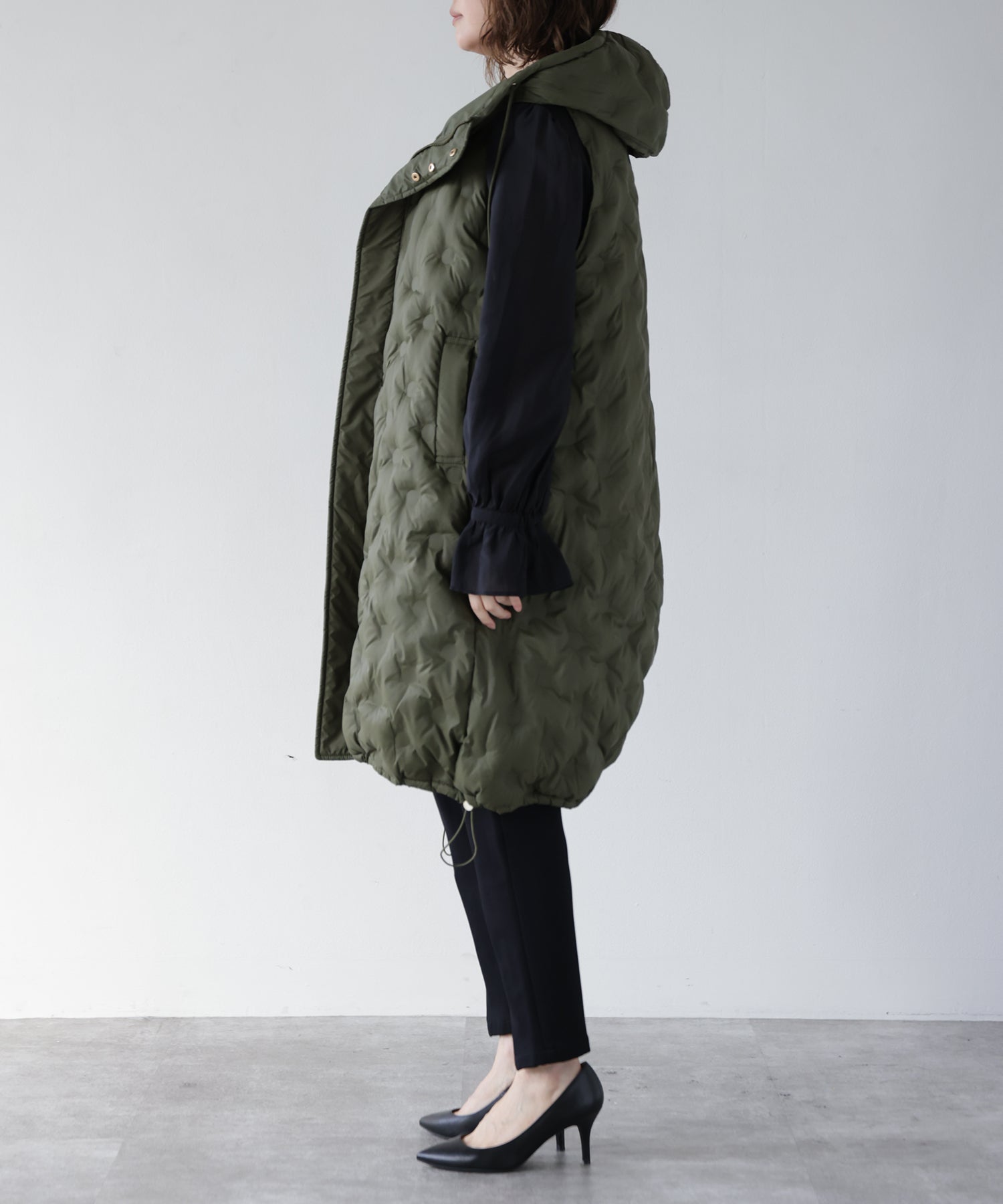 Padded Hooded Cocoon Vest Coat
