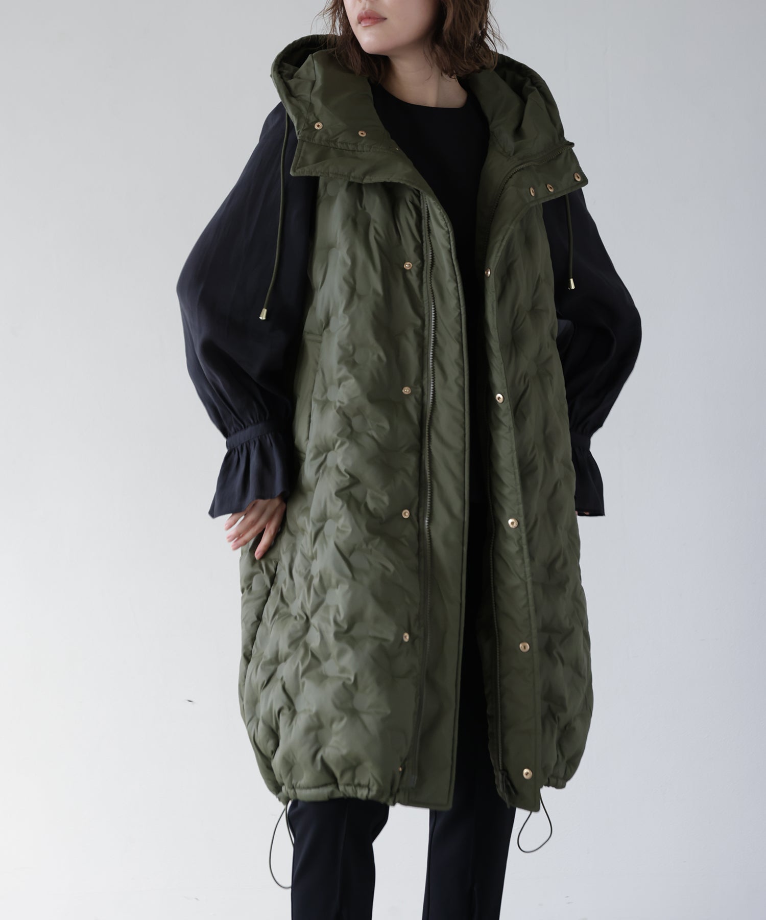 Padded Hooded Cocoon Vest Coat