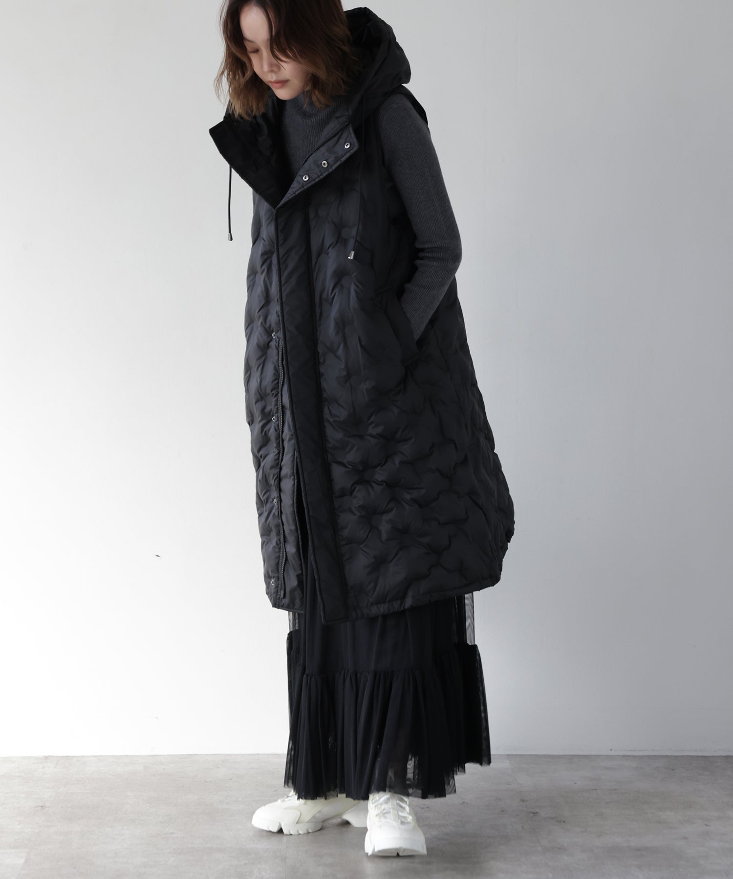 Padded Hooded Cocoon Vest Coat