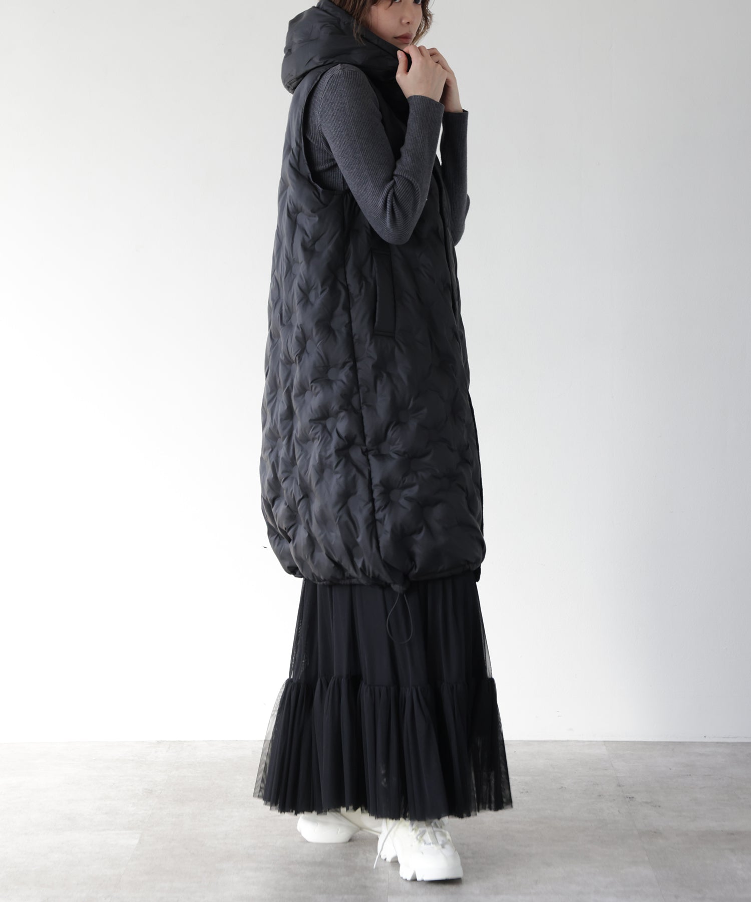 ジャケット・アウター argue Cocoon Coat Vest Padded Hooded Cocoon Vest Coat