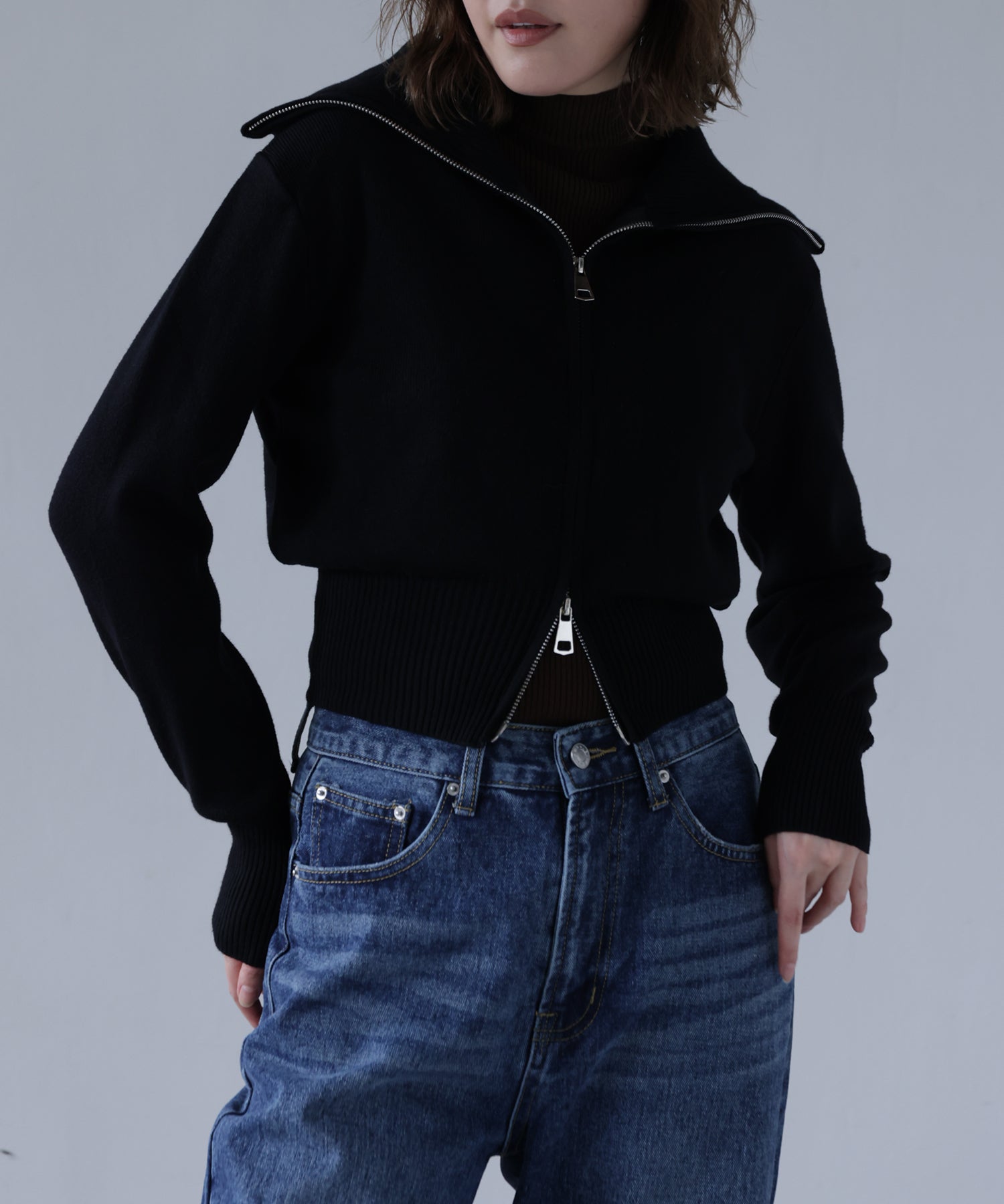 High Neck Zip Knit