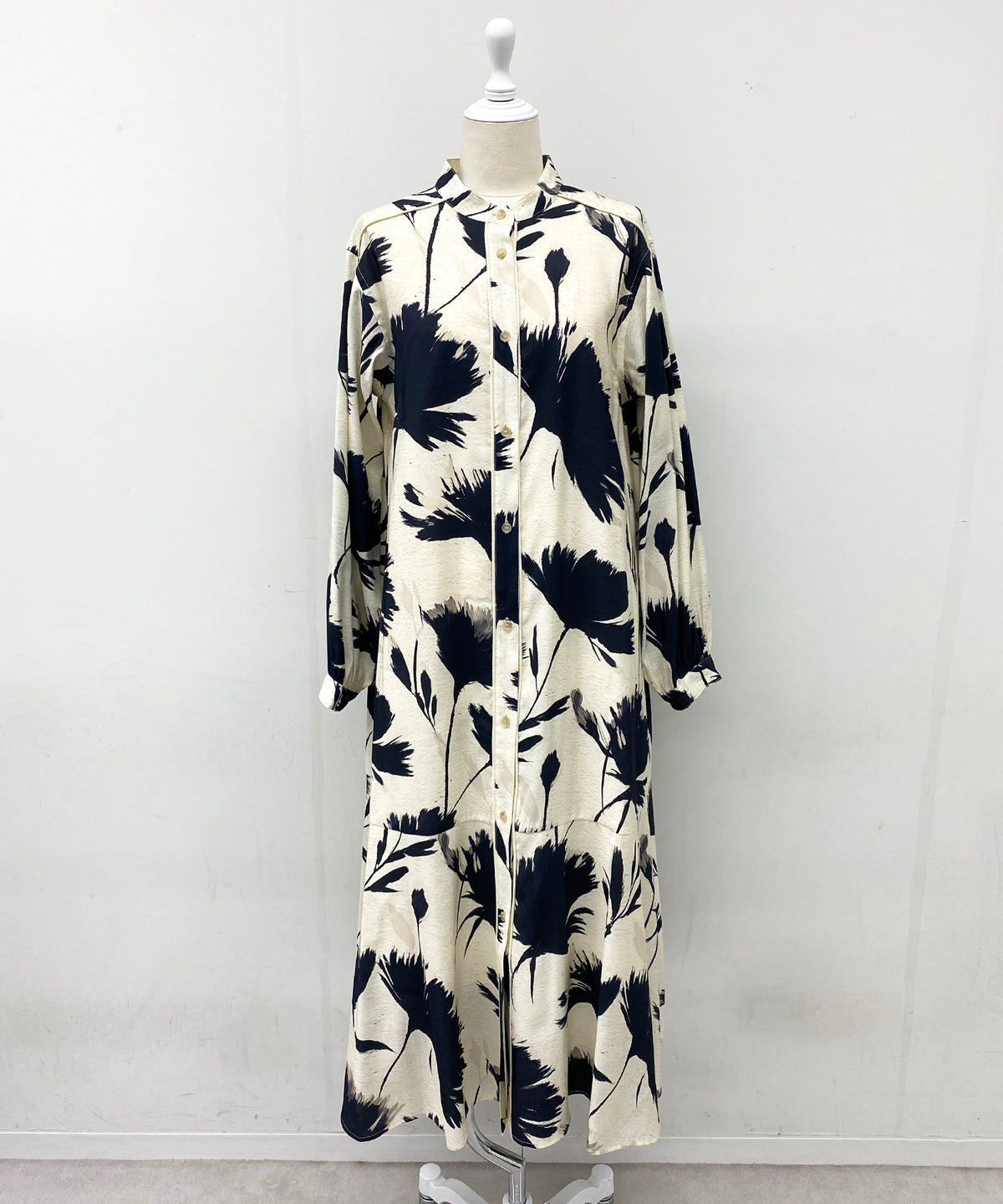 Botanical Print Band Collar Shirt Dress