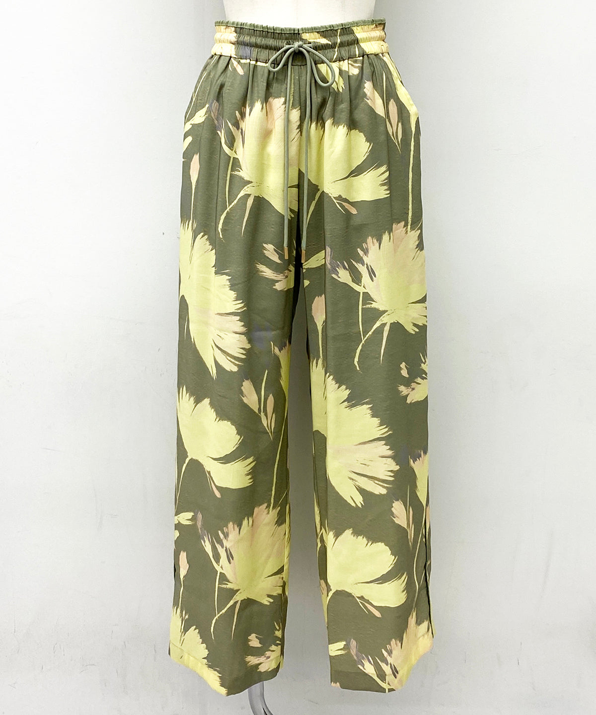 Botanical Print Easy Wide Pants グリーン×ベージュ