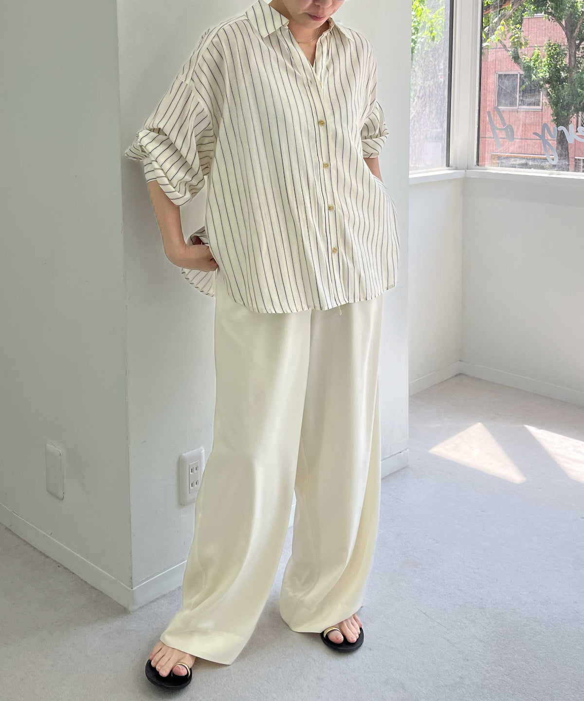 Back Ribbon Striped Sheer Blouse