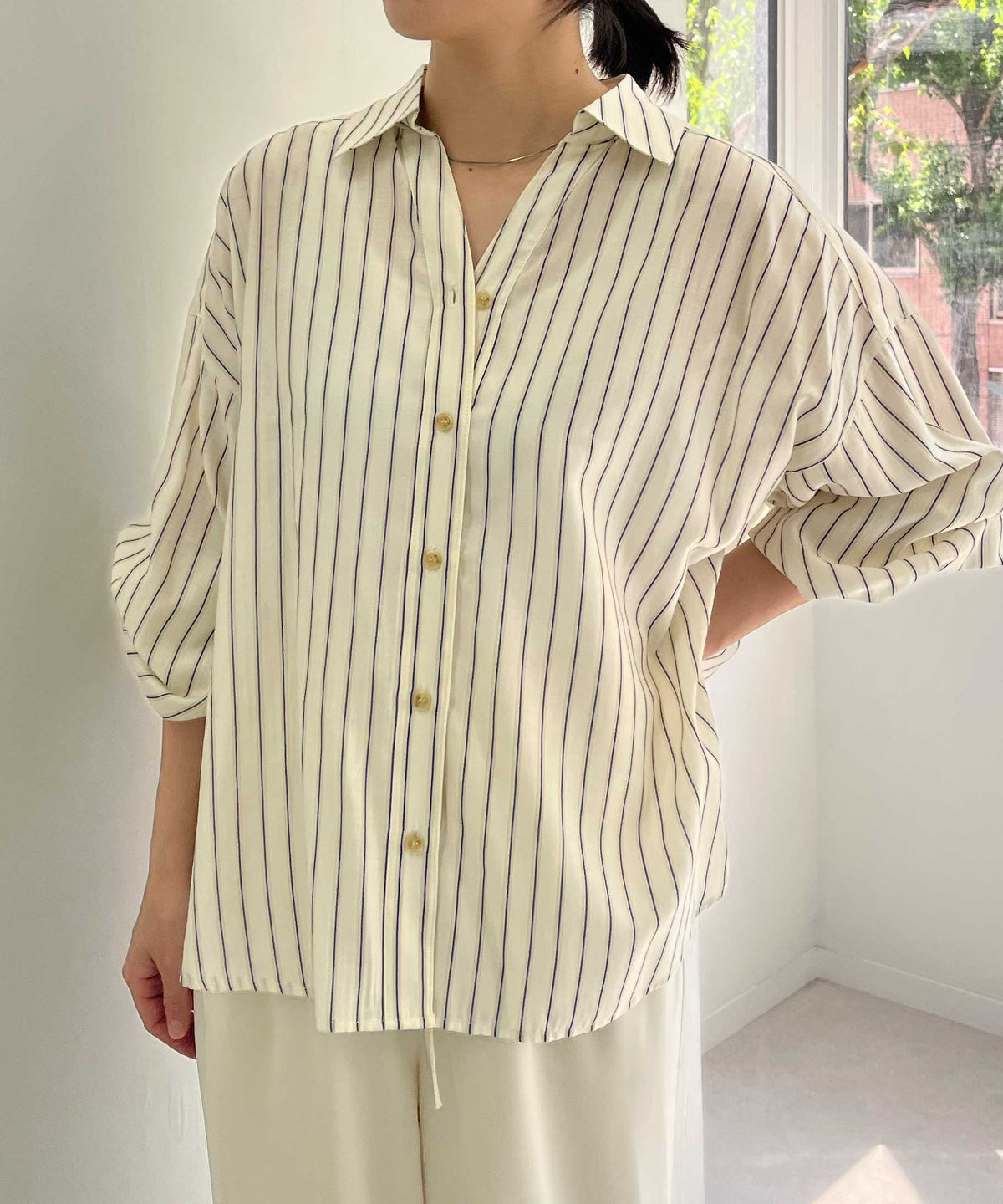 Back Ribbon Striped Sheer Blouse