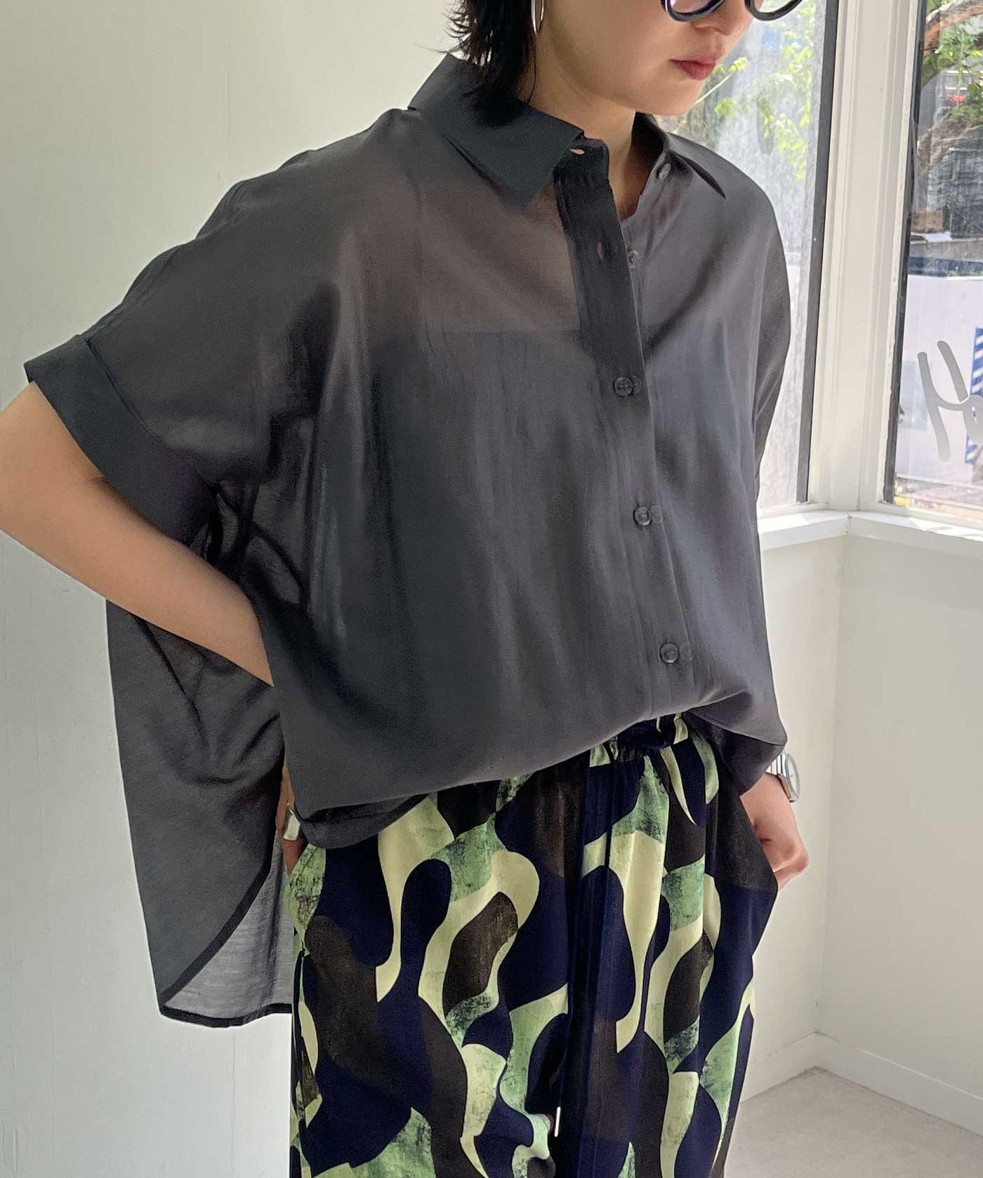 Timesale】Back Shirred Collar Blouse