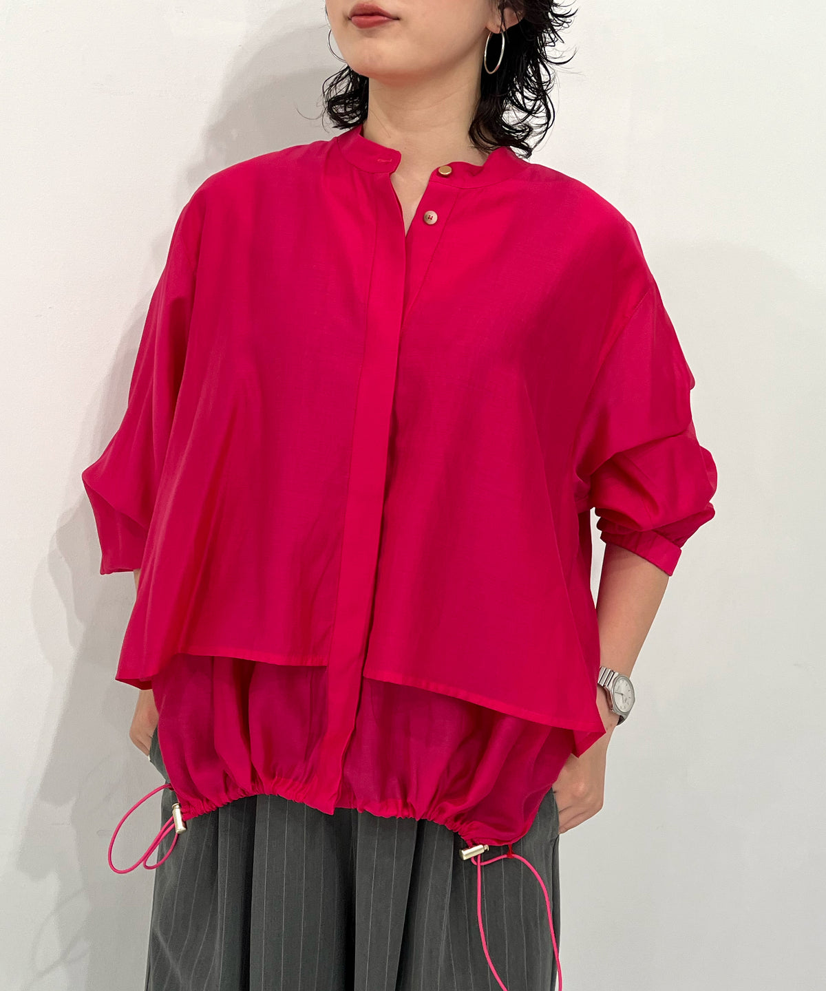 Blouse With Drawstring Hem ピンク