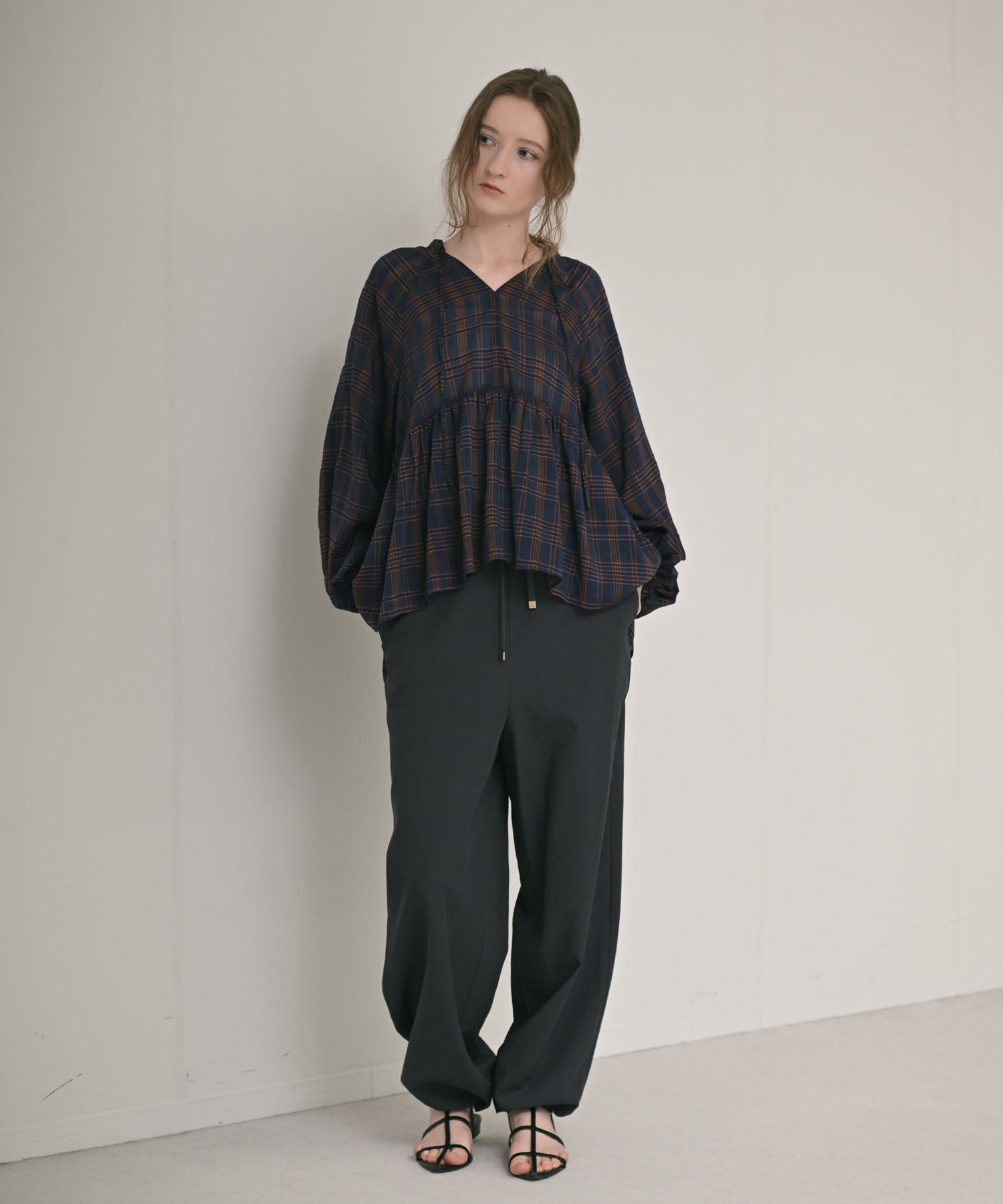 Sheer Check Peplum Blouse