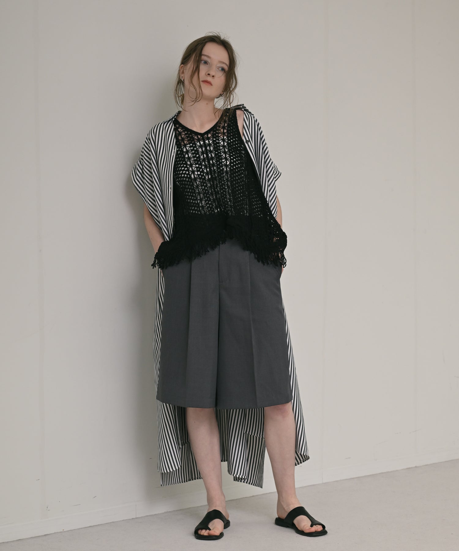 Back-Ribbon Striped Shirt Dress