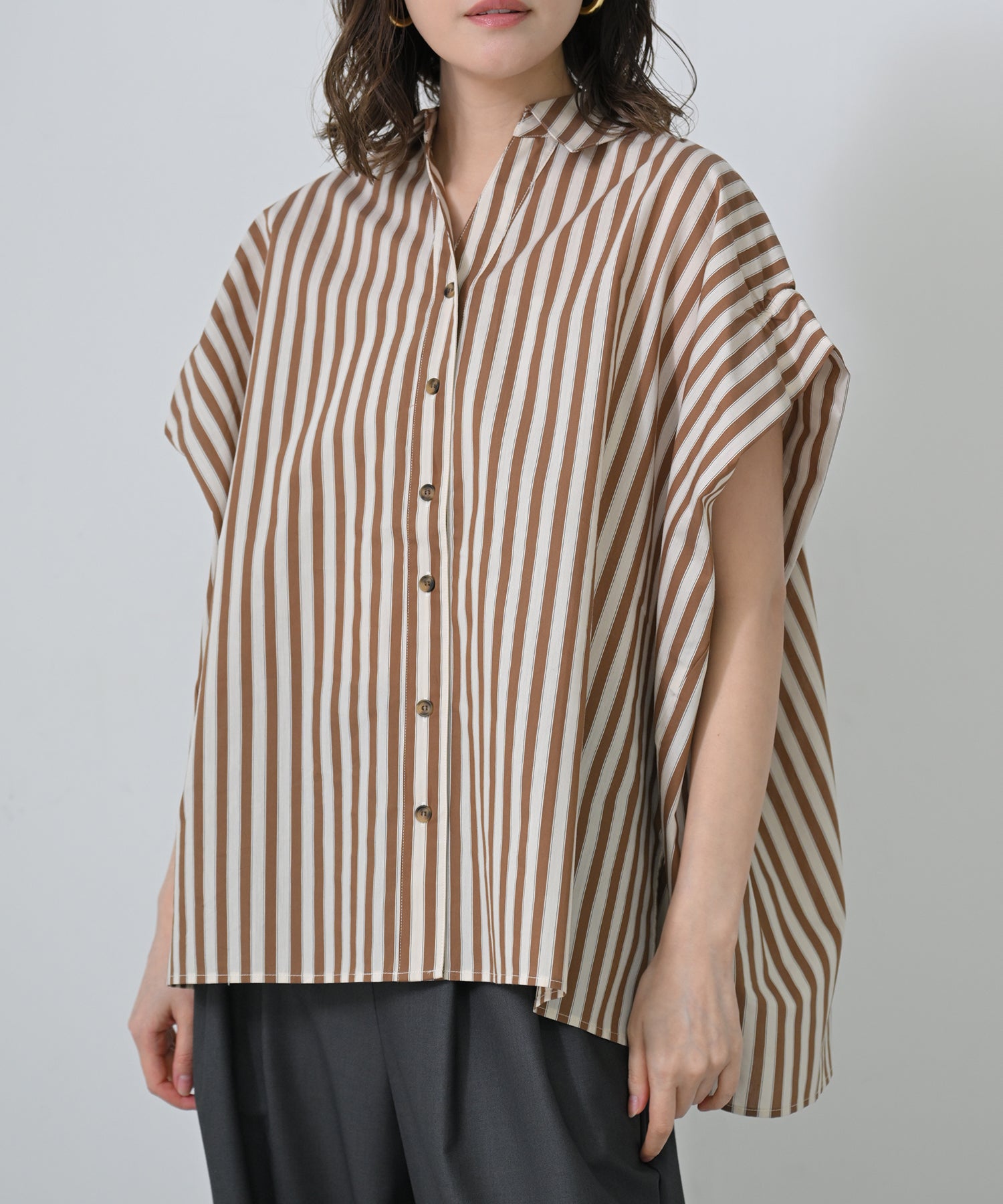シャツ/ブラウス(半袖/袖なし) back ribbon blouse Back Ribbon Stripe Blouse