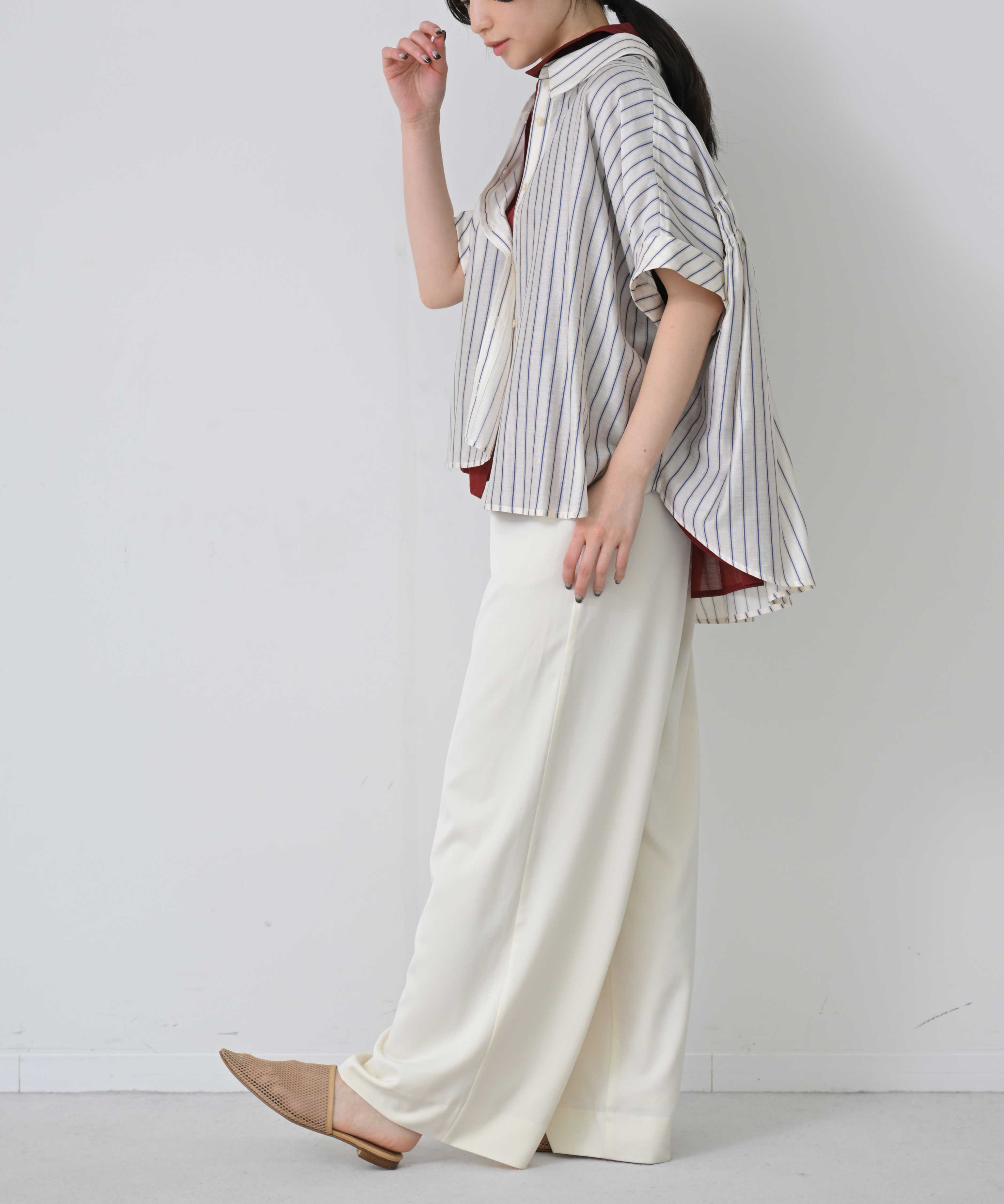 Back Shirred Striped Blouse