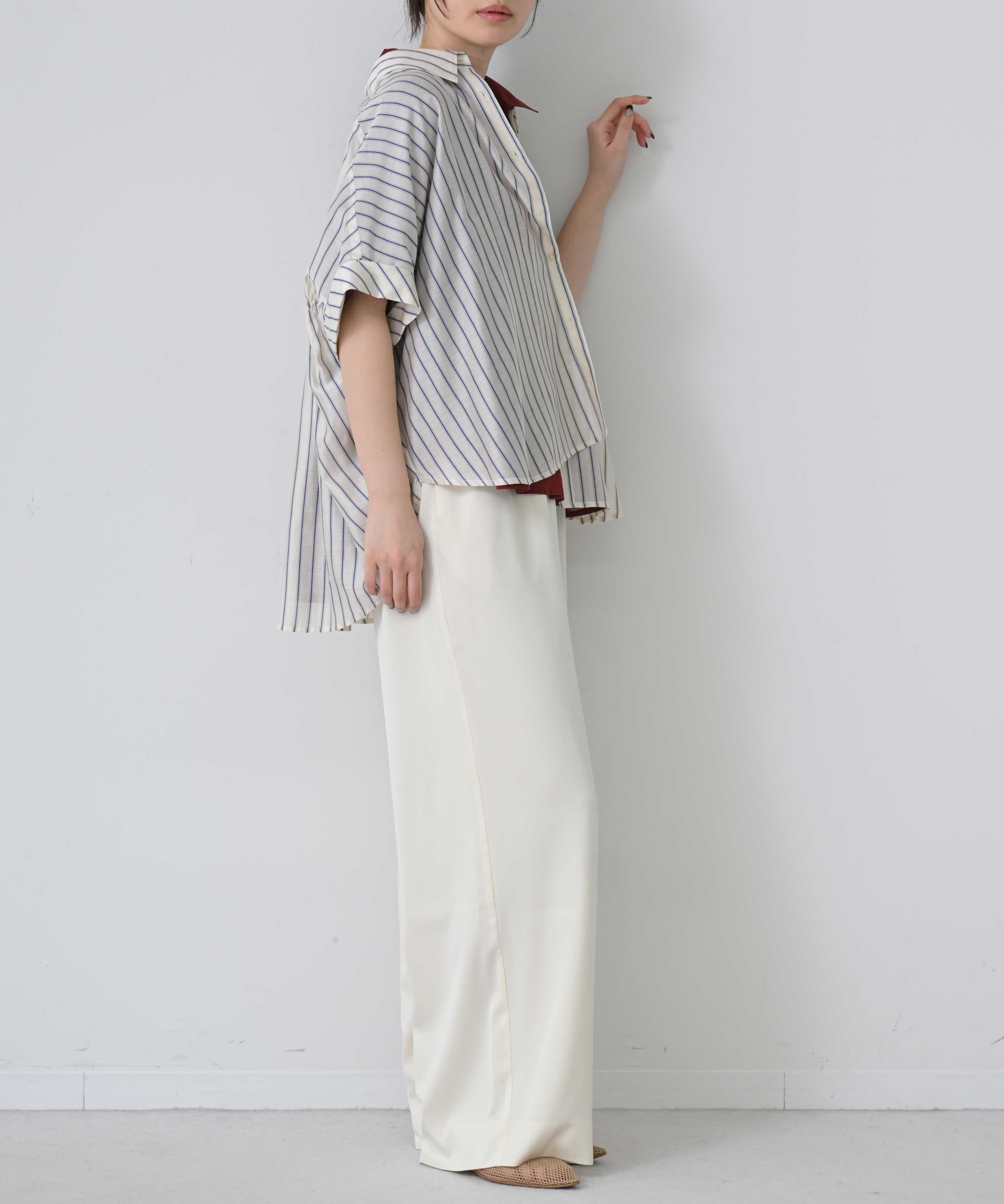 Back Shirred Striped Blouse