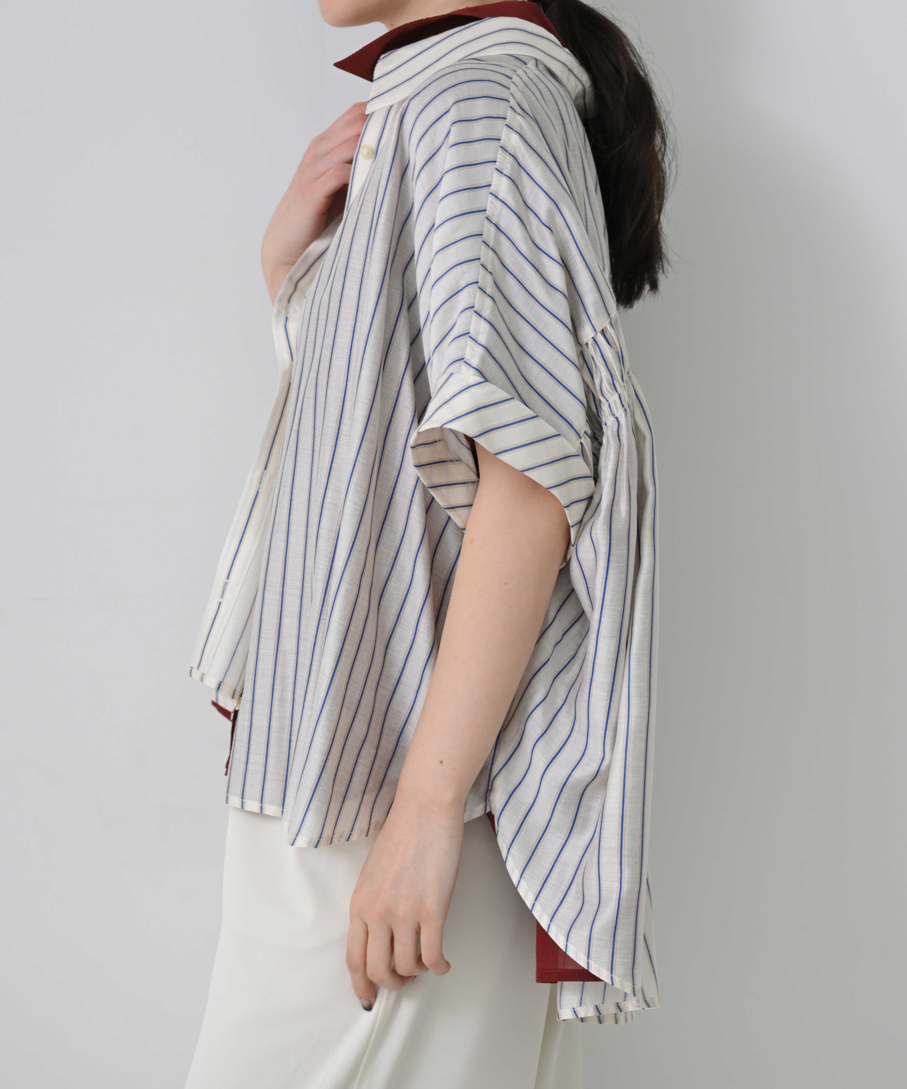 Back Shirred Striped Blouse