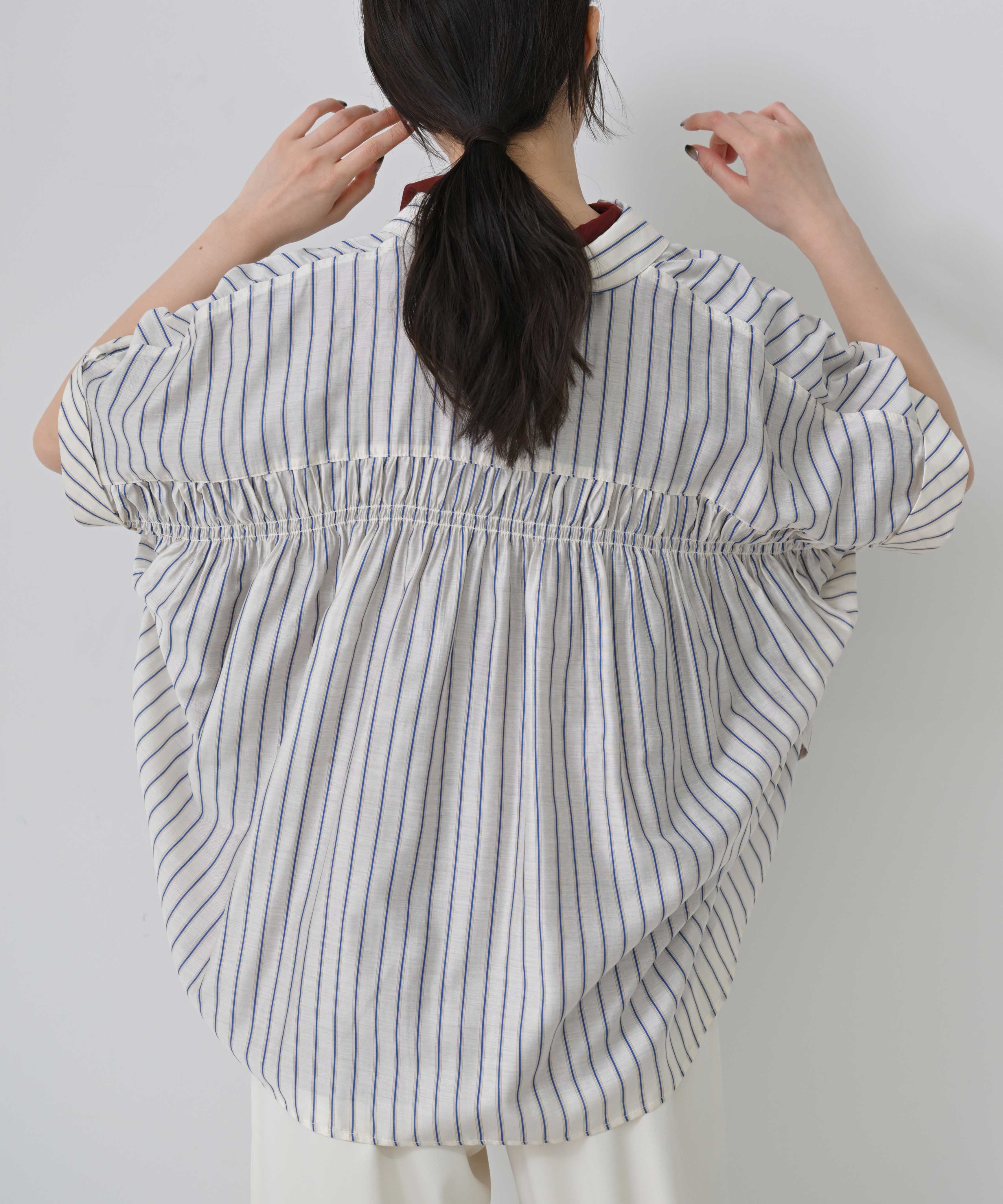 Back Shirred Striped Blouse