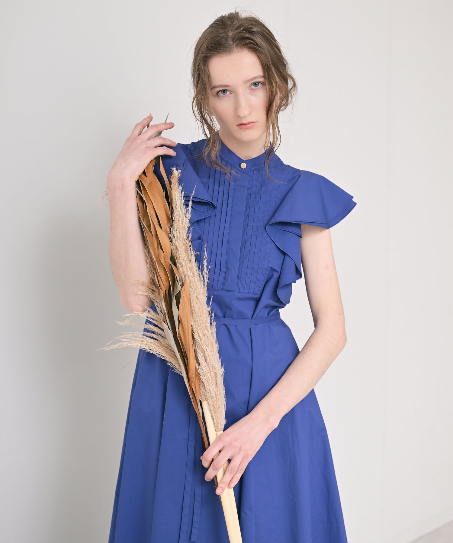 Flutter Sleeve Pintuck Dress