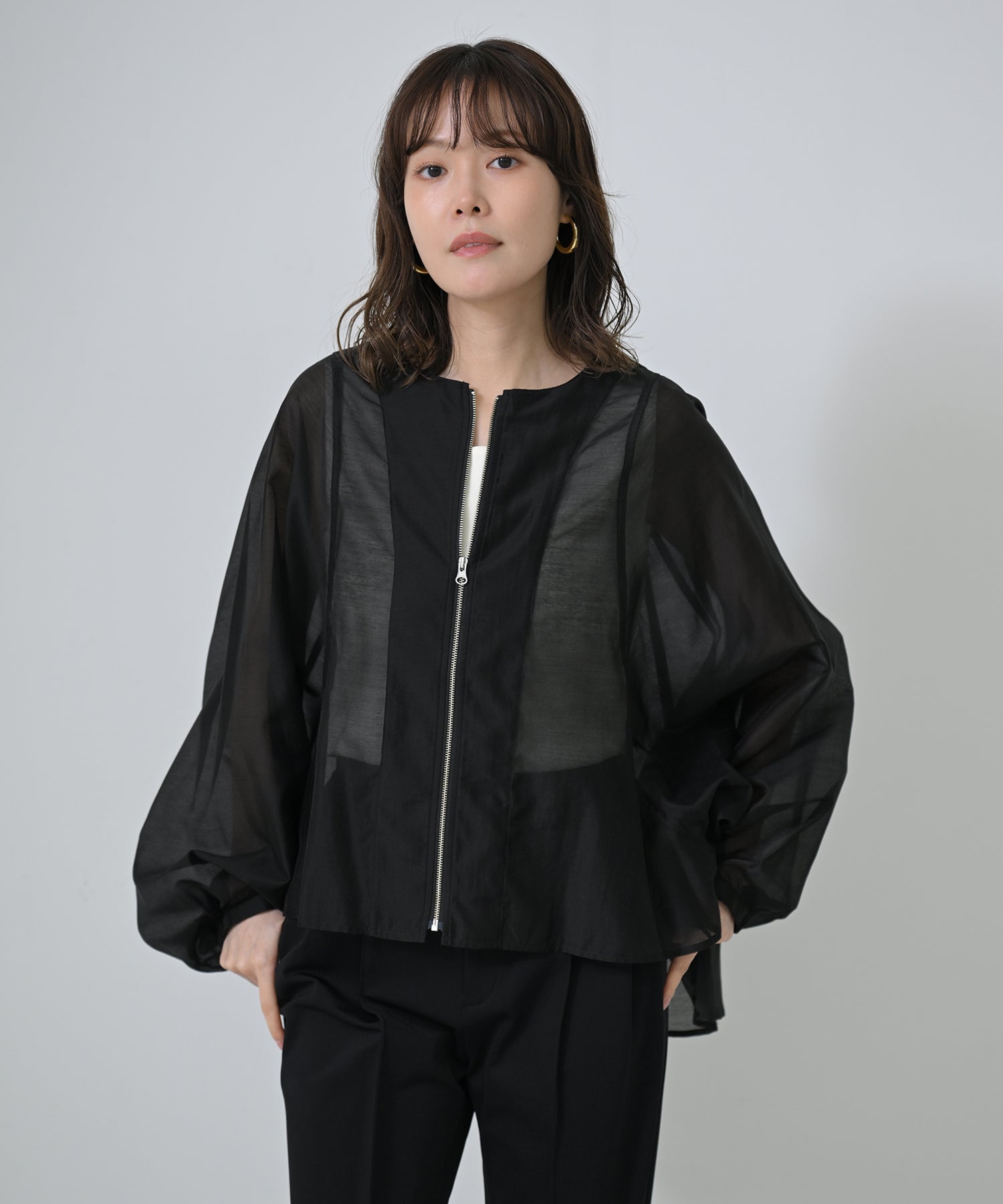 Dolman-Sleeve Sheer Blouson