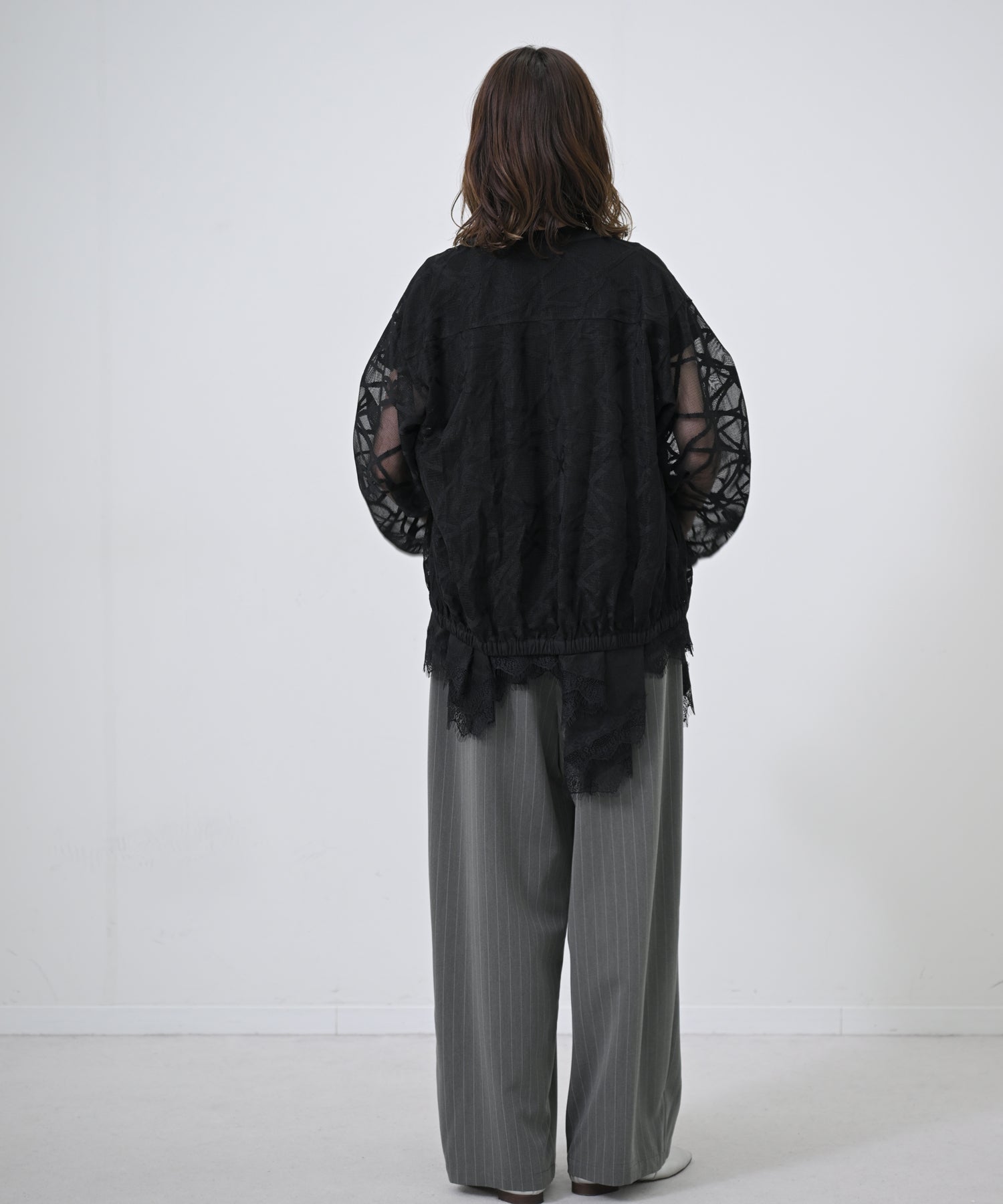 Sheer Pattern Zip Blouson