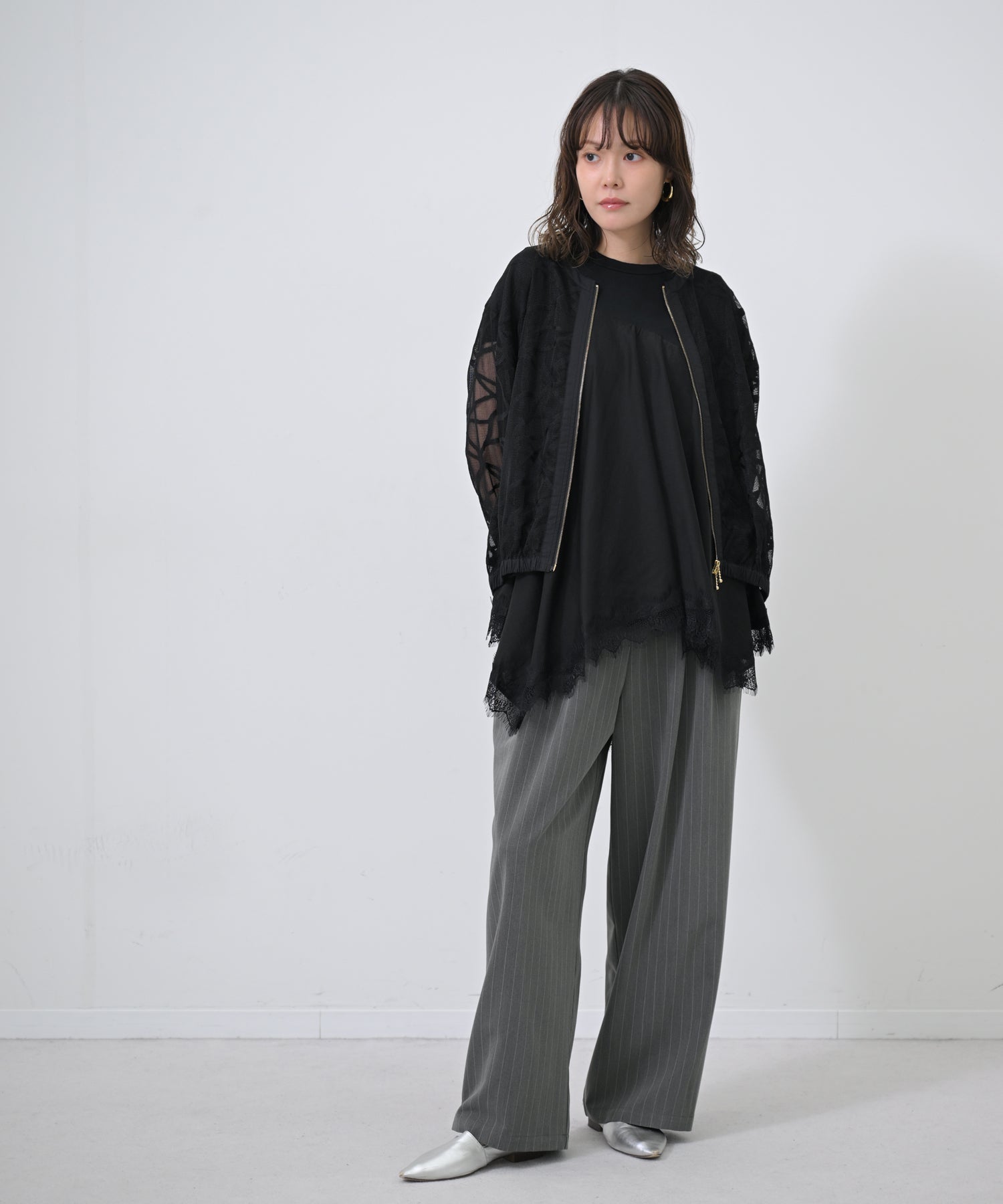 Sheer Pattern Zip Blouson