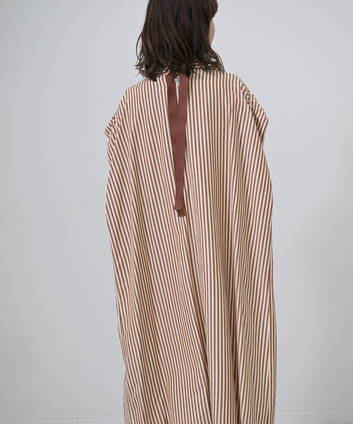 Back-Ribbon Striped Shirt Dress