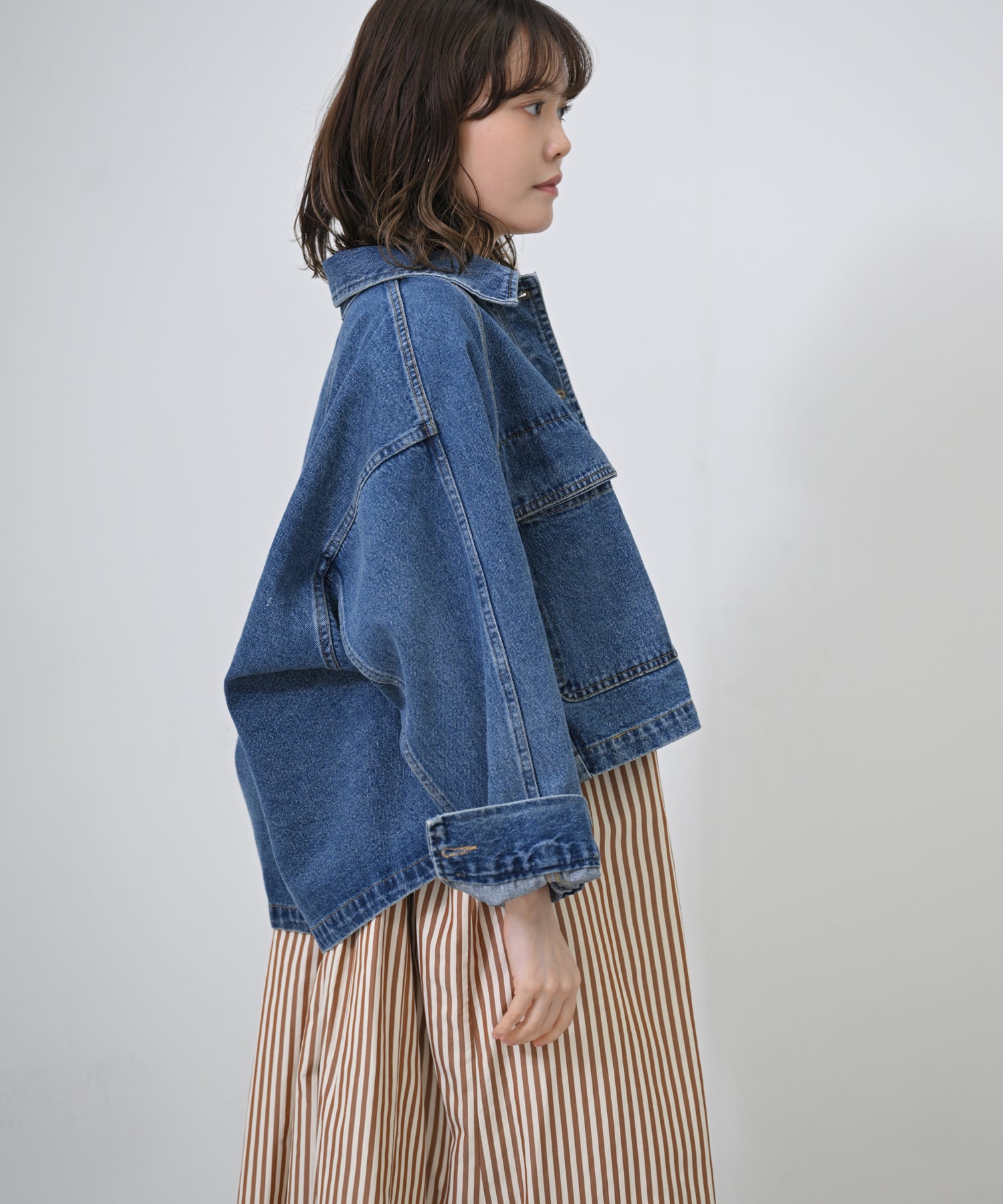 【N.】今期 新品タグ付き バイカラーラインポケットカーデ ブルー JOURNAL STANDARD（ジャーナルスタンダード）の「デニム オーバー6
