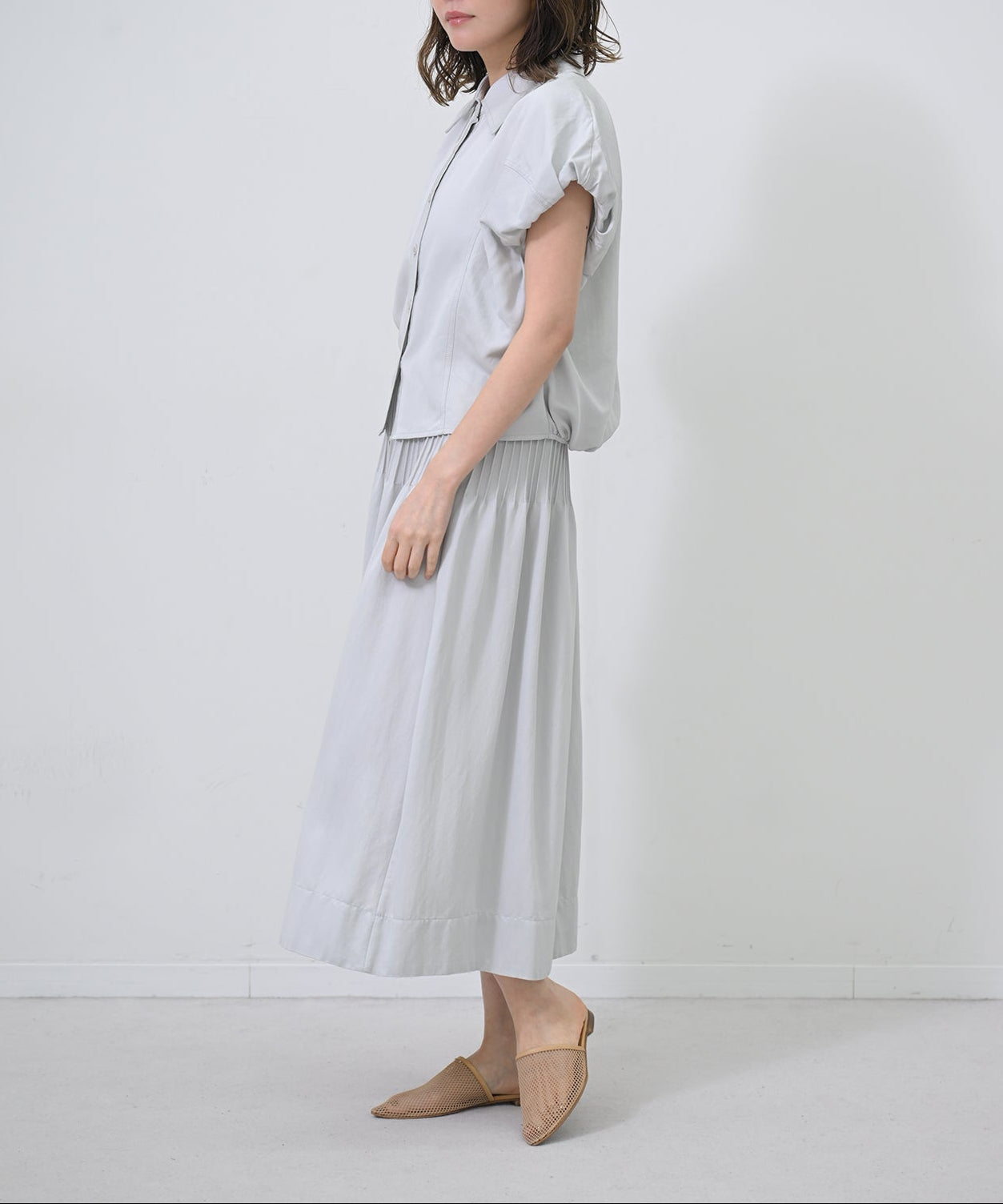Pintuck Gathered Flare Skirt