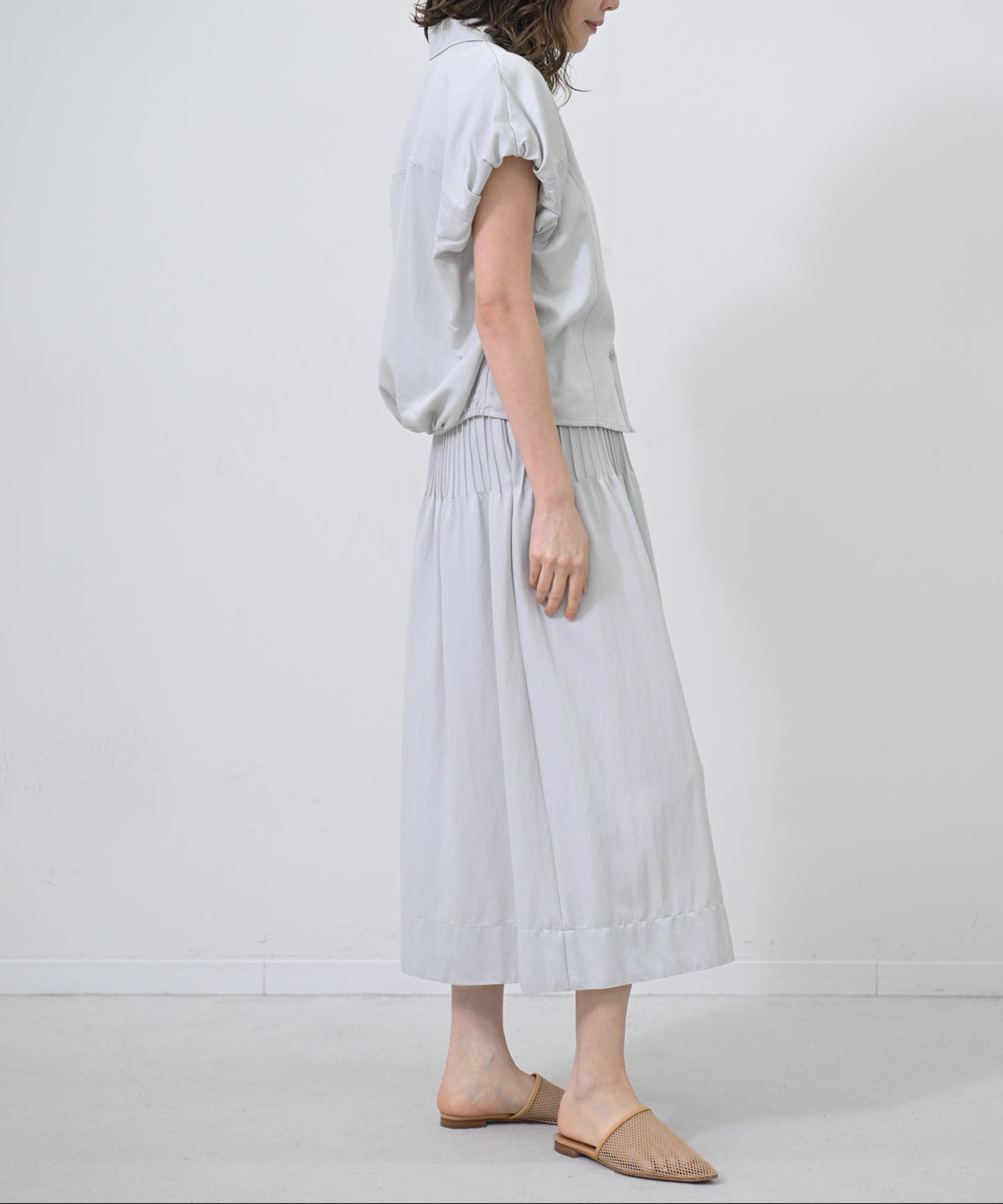 Pintuck Gathered Flare Skirt