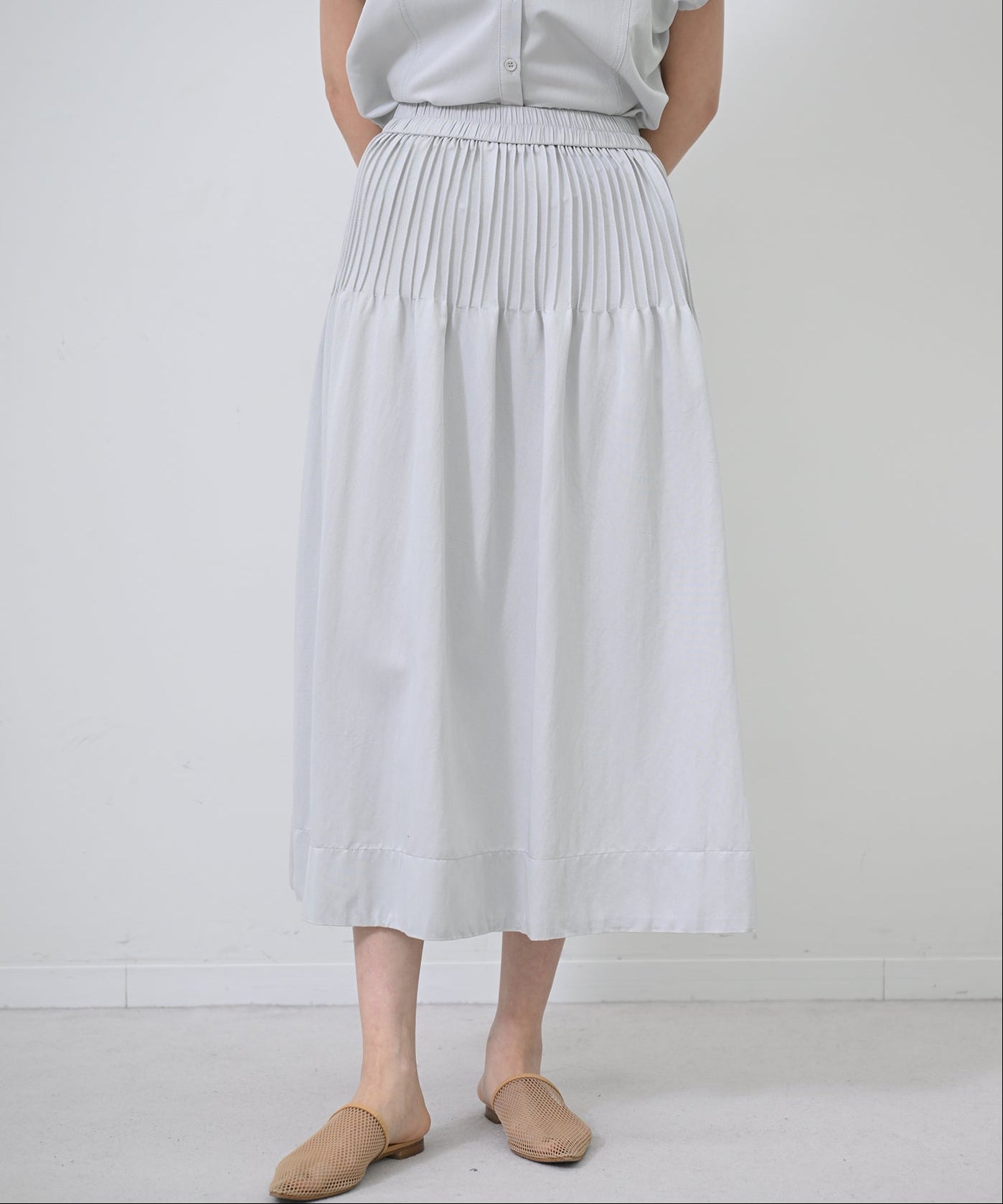 Pintuck Gathered Flare Skirt