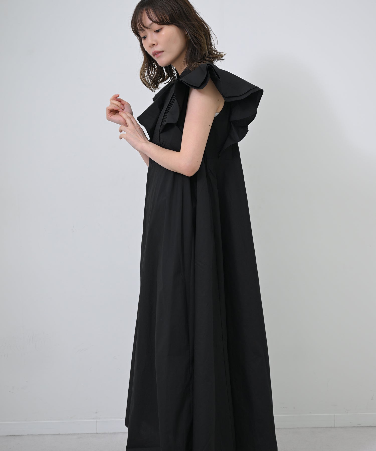 Flutter Sleeve Pintuck Dress