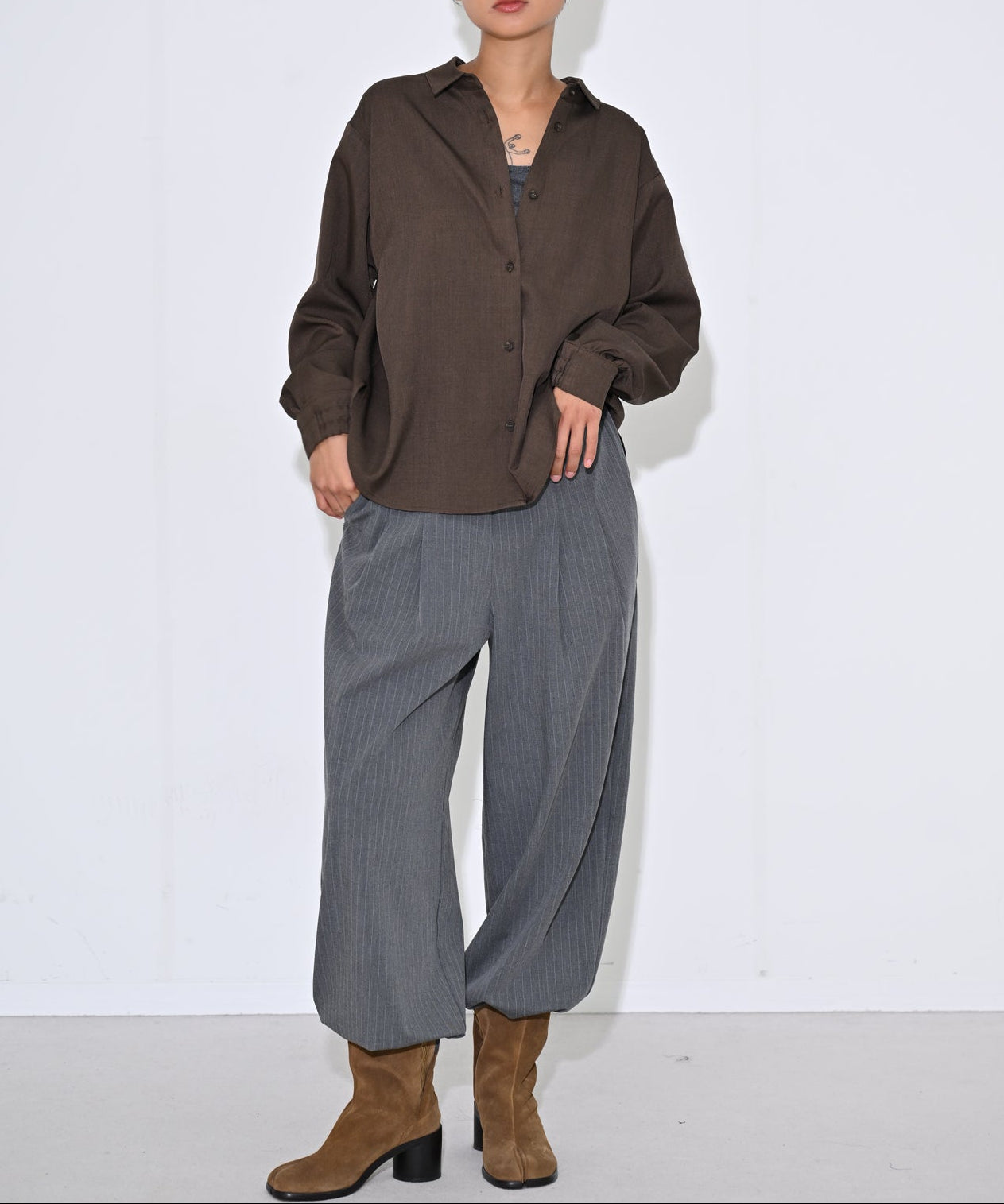 Pinstripe Relaxed Wide Tuck Pants