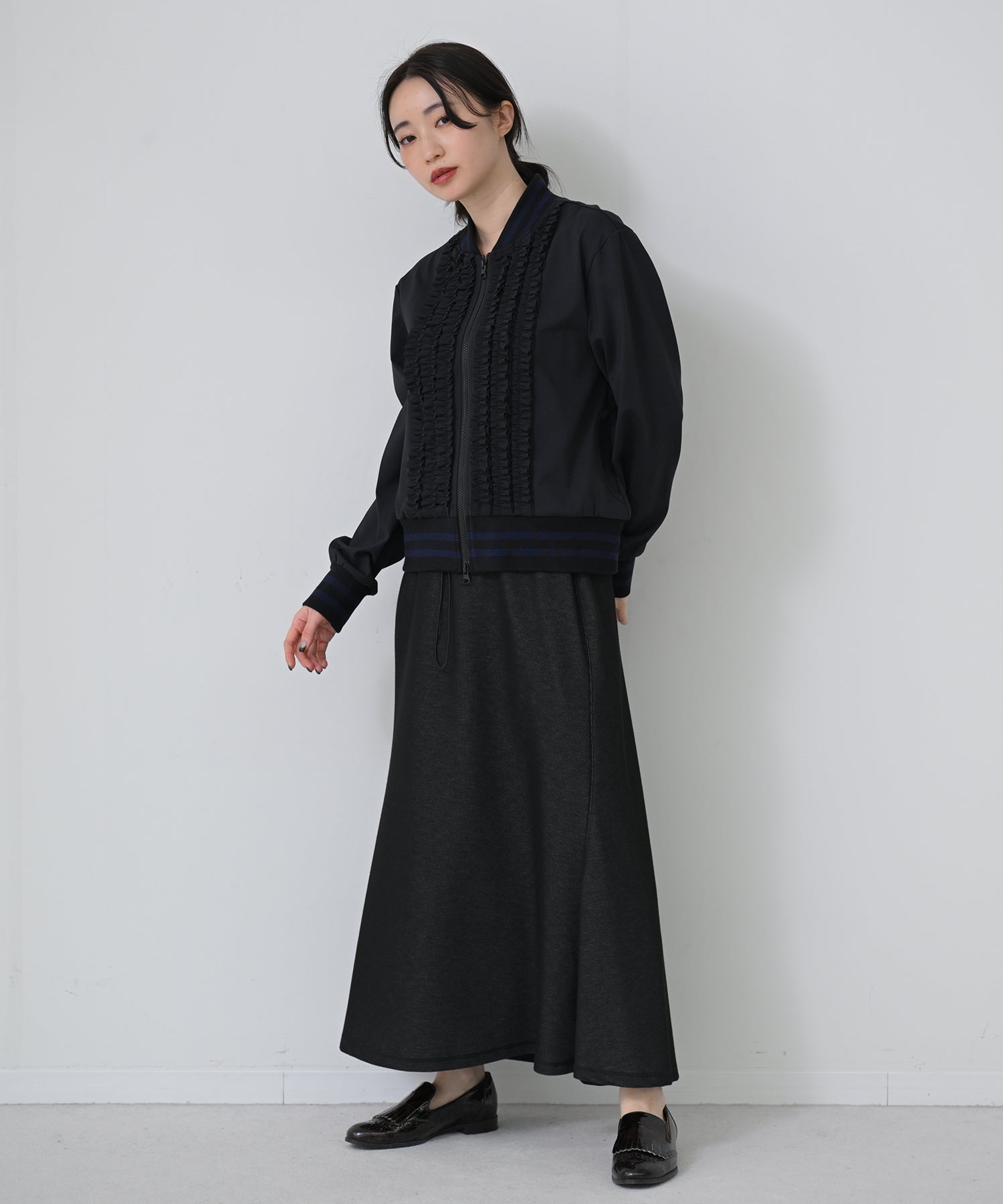 ▪️専用　BORDER FRILL TOP(38) 　BLACK 大人気につき再入荷】Border Front Frill Blouson
