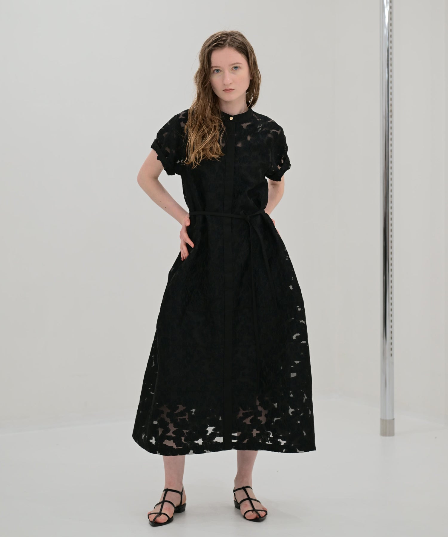 ワンピース Belted Jacquard Dress / Black Sheer Jacquard Belted Dress