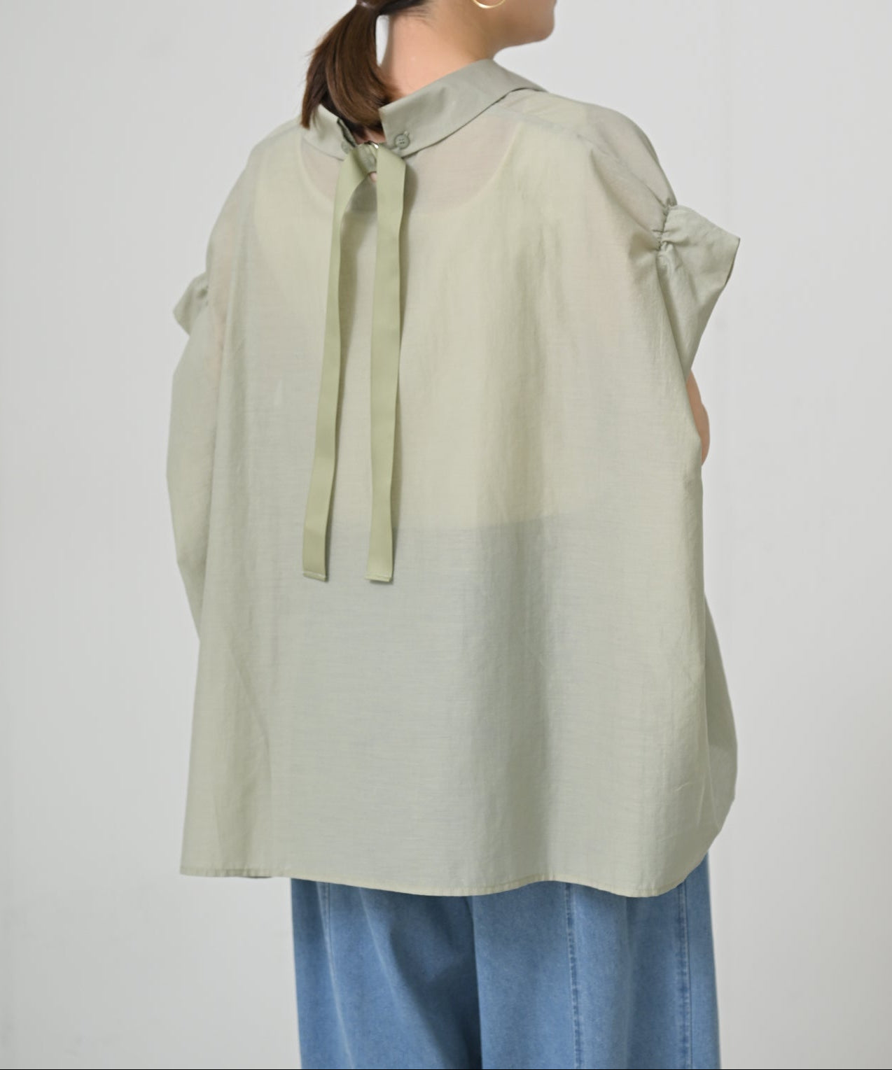 Sheer Back Ribbon Blouse