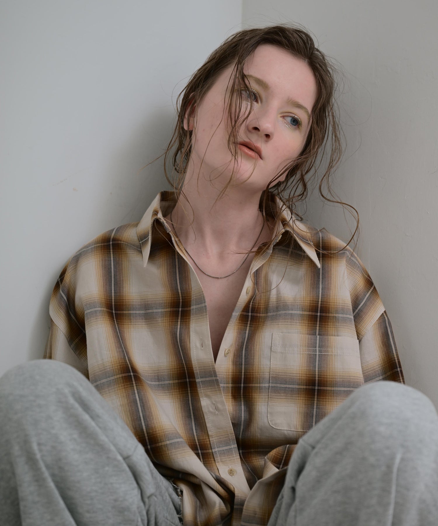 エディ期 Hedi FW14 Lurex Ombre Check Shirt Frayed Hem Ombre Check Shirt