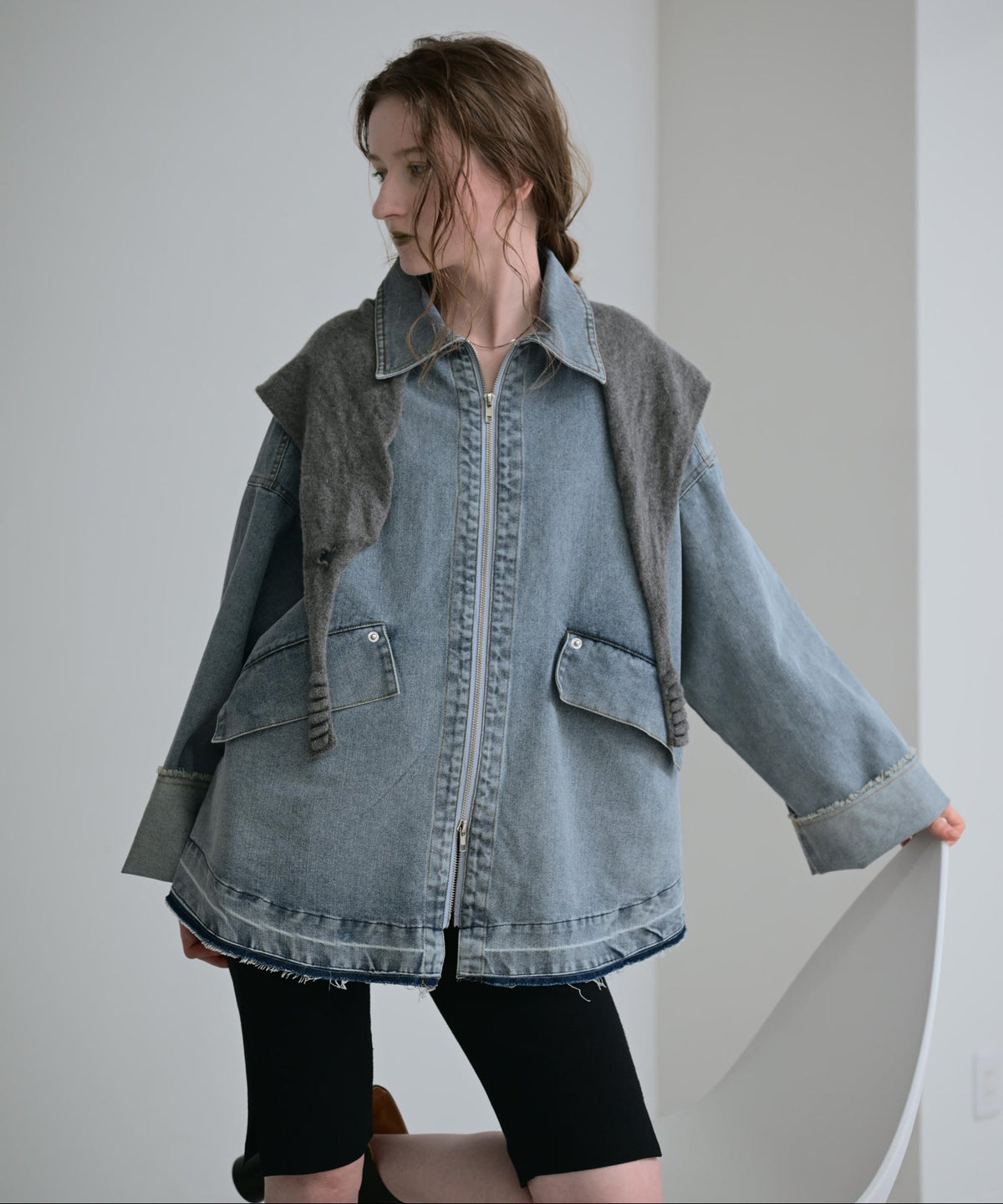 Oversized Denim Zip Blouson