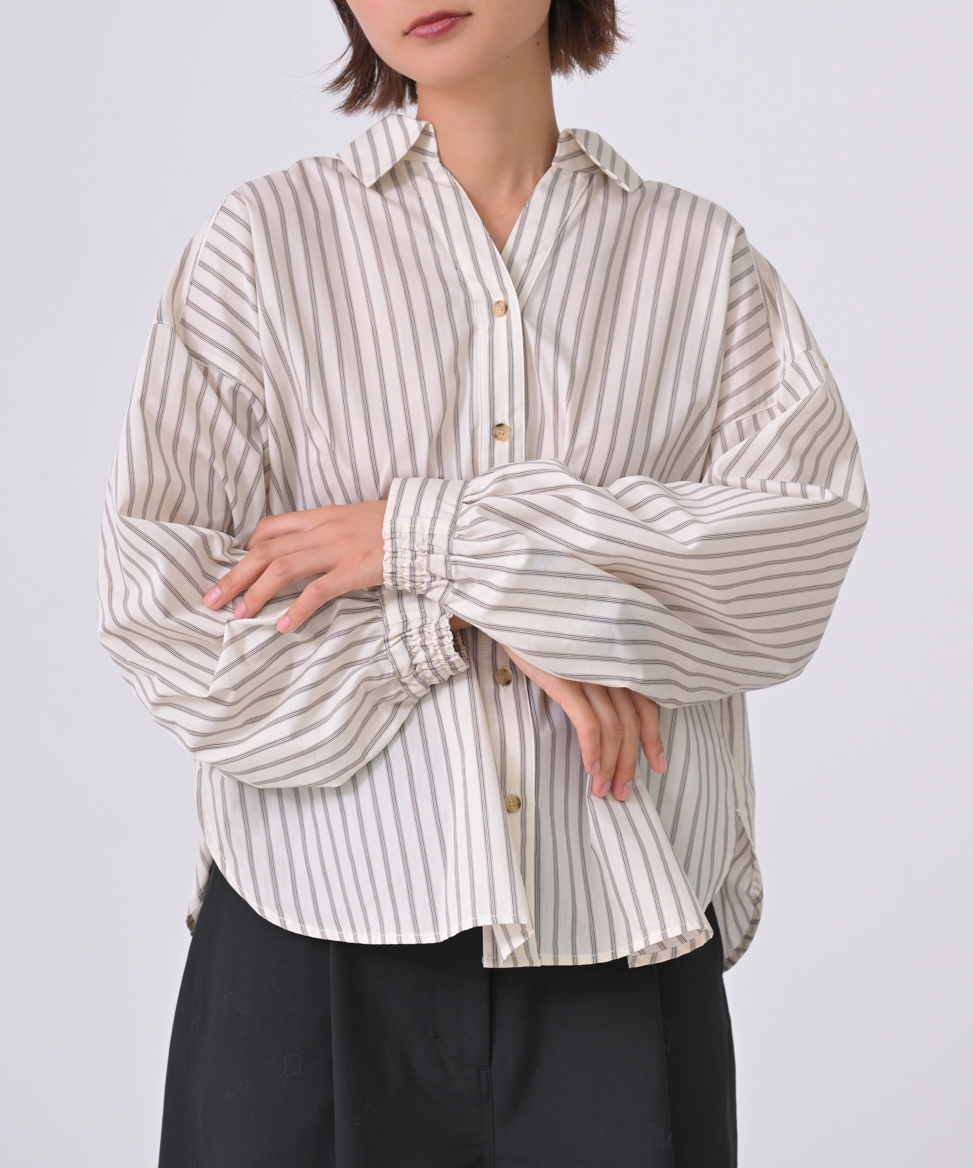 Striped Blouse With Back Ribbon