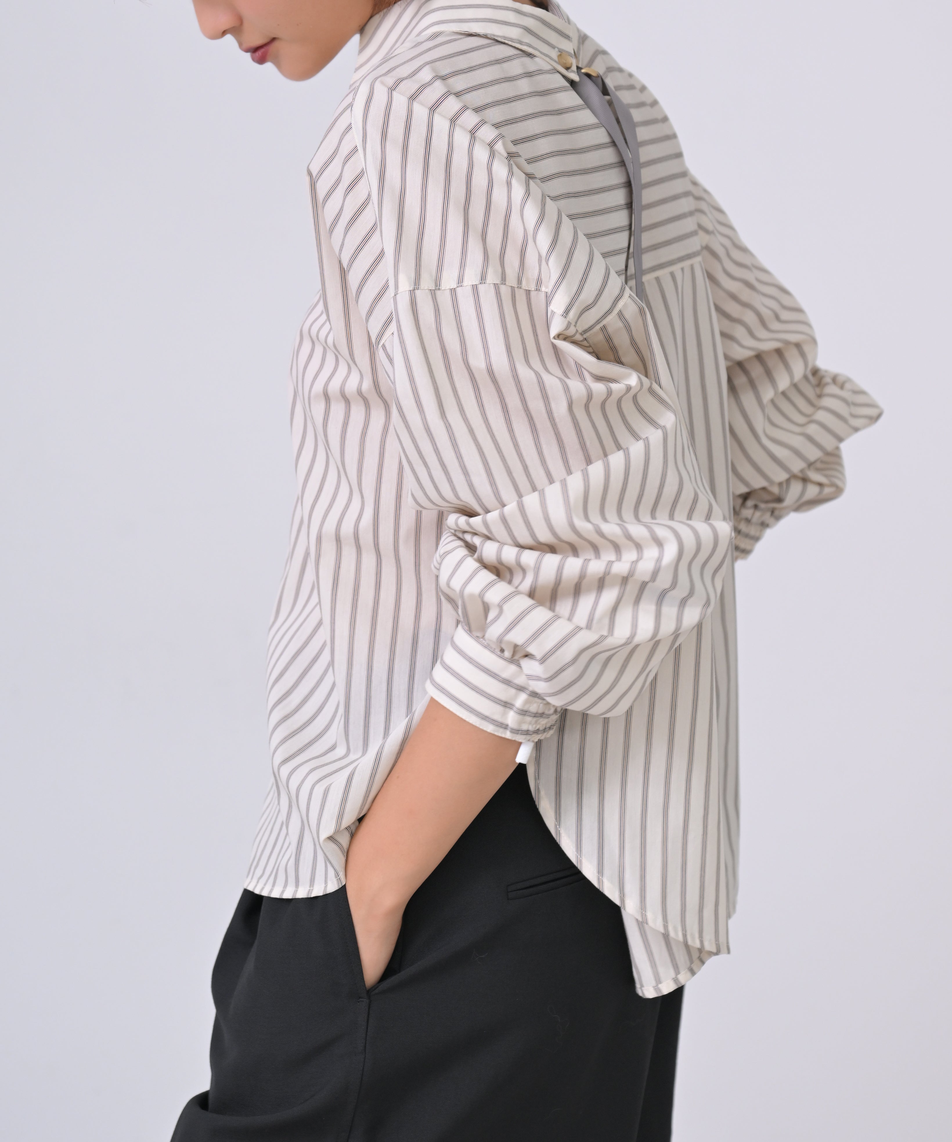 Striped Blouse With Back Ribbon