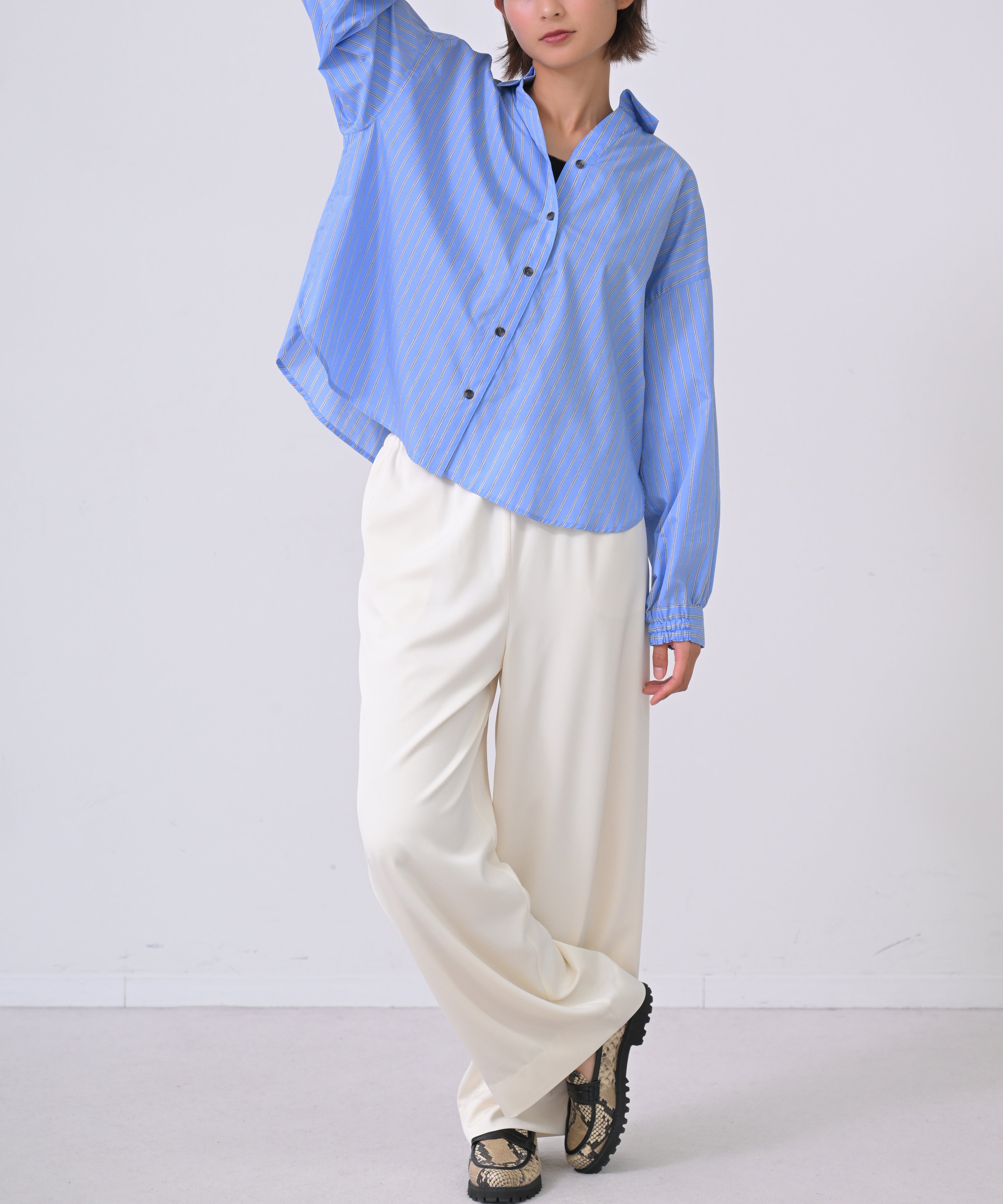 Striped Blouse With Back Ribbon