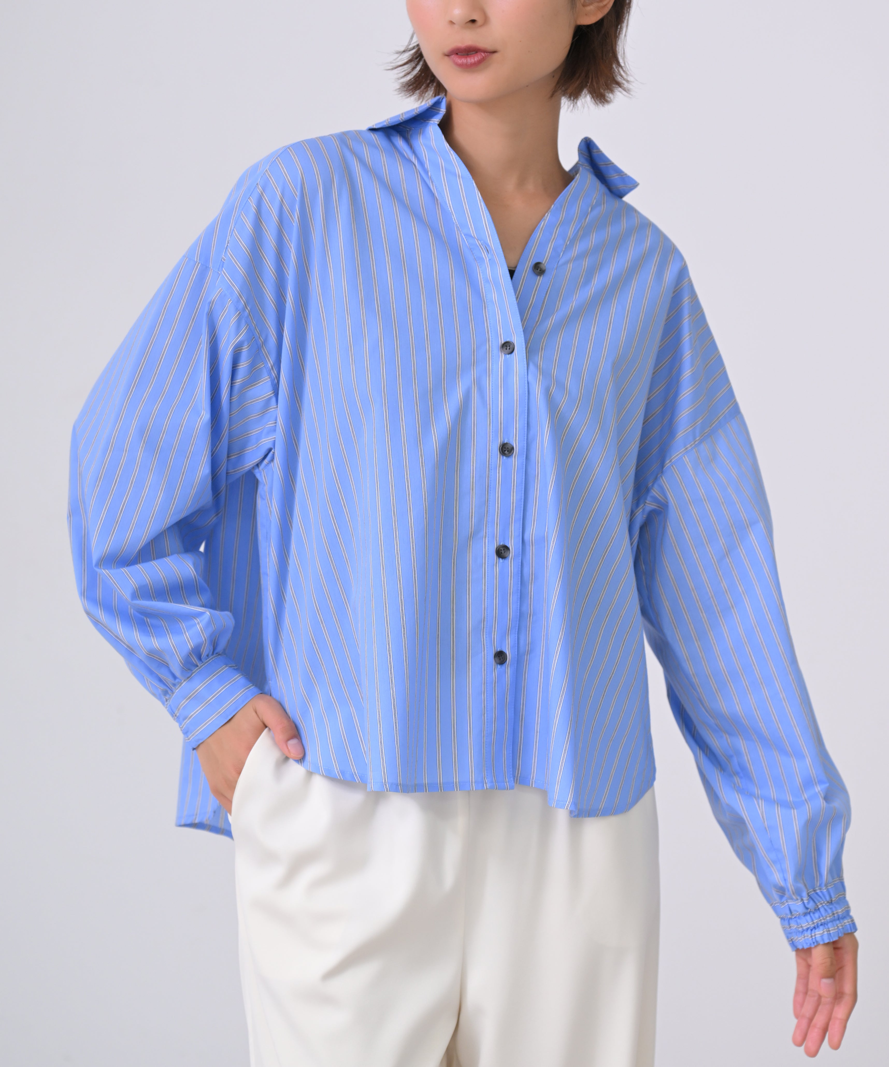 Striped Blouse With Back Ribbon