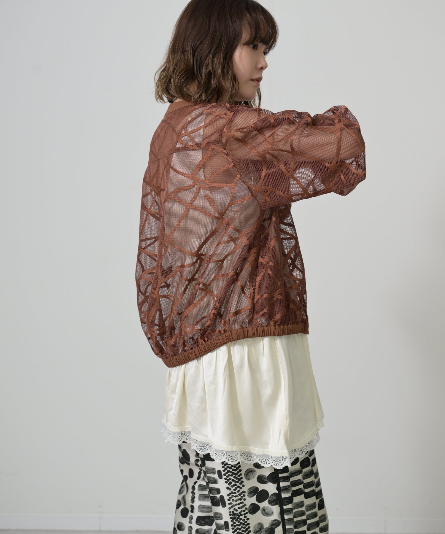Sheer Pattern Zip Blouson