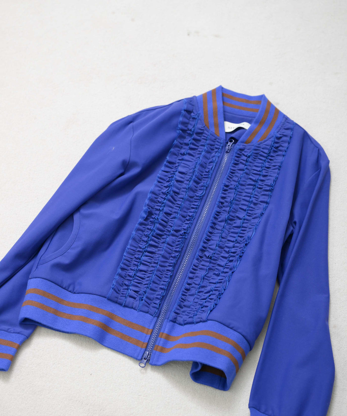 Border Front Frill Blouson BLUE