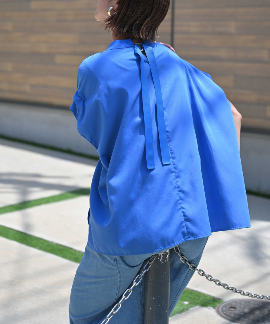 バックリボン異素材カットソー ブルー