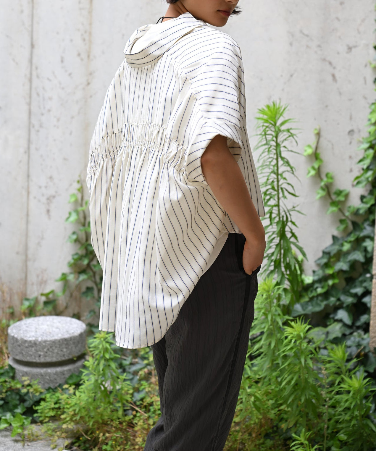 Back Shirred Striped Blouse