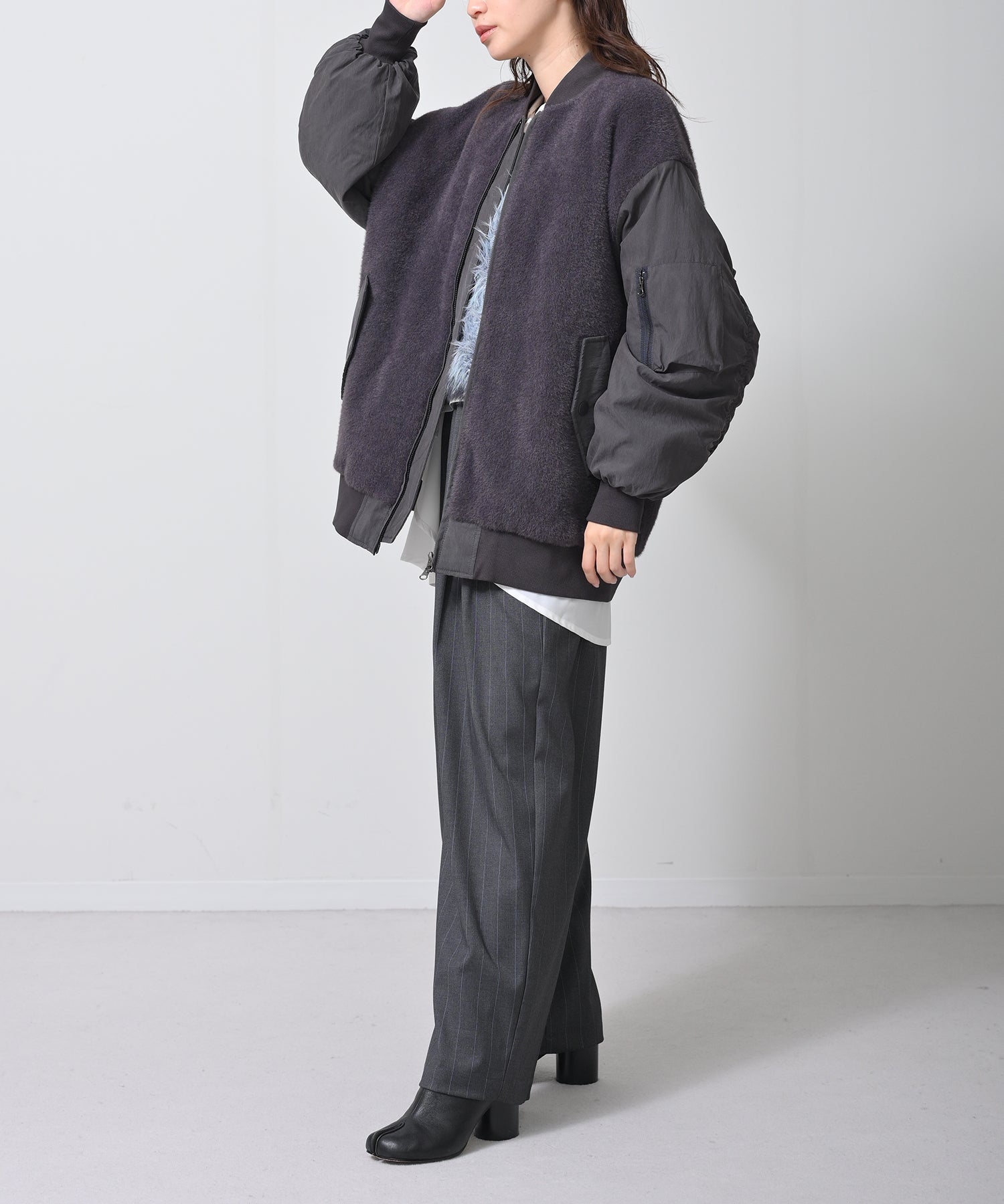 Mixed Texture Bomber Jacket